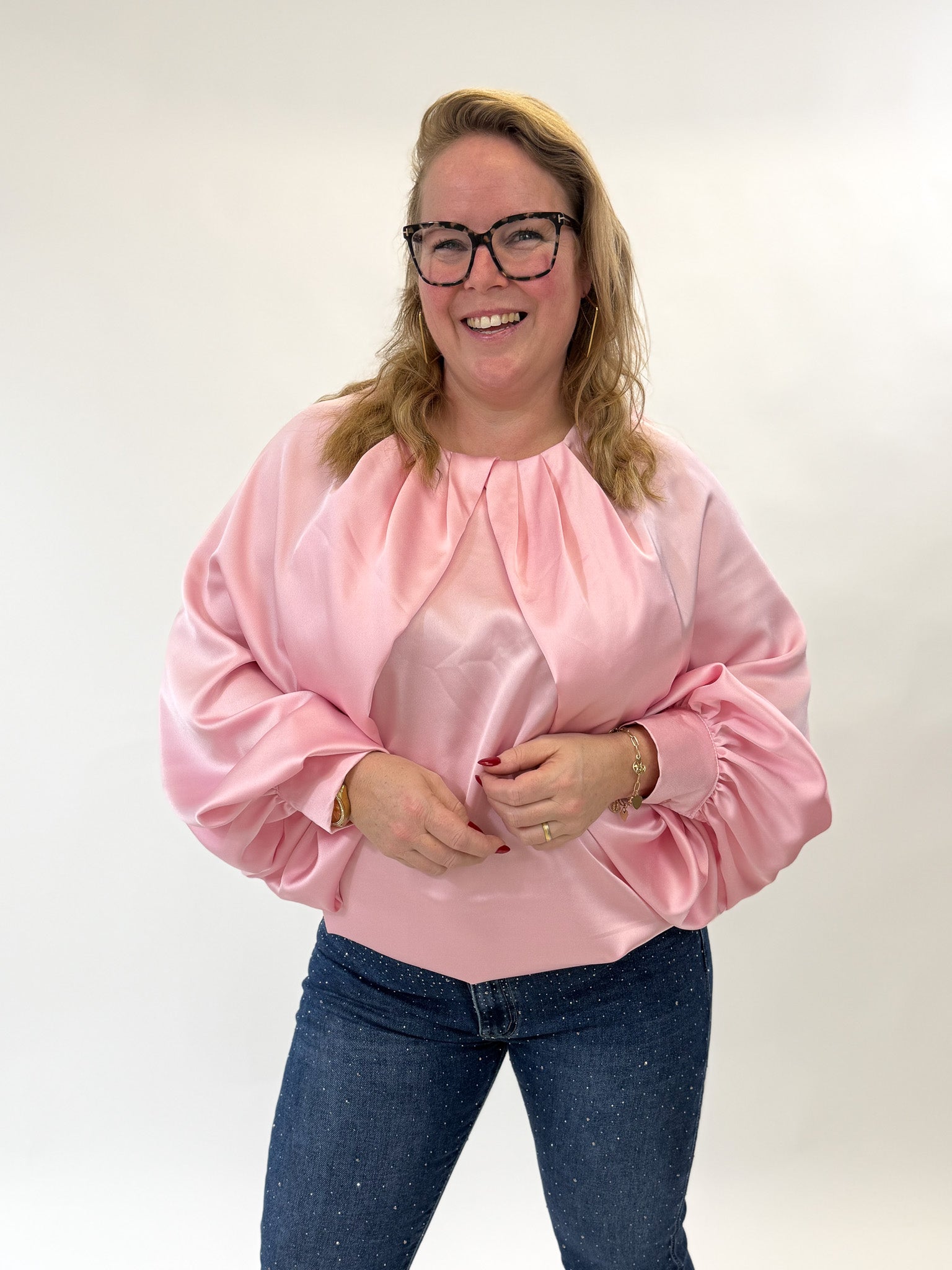 SATIN HOGE HALS TOP - 1817