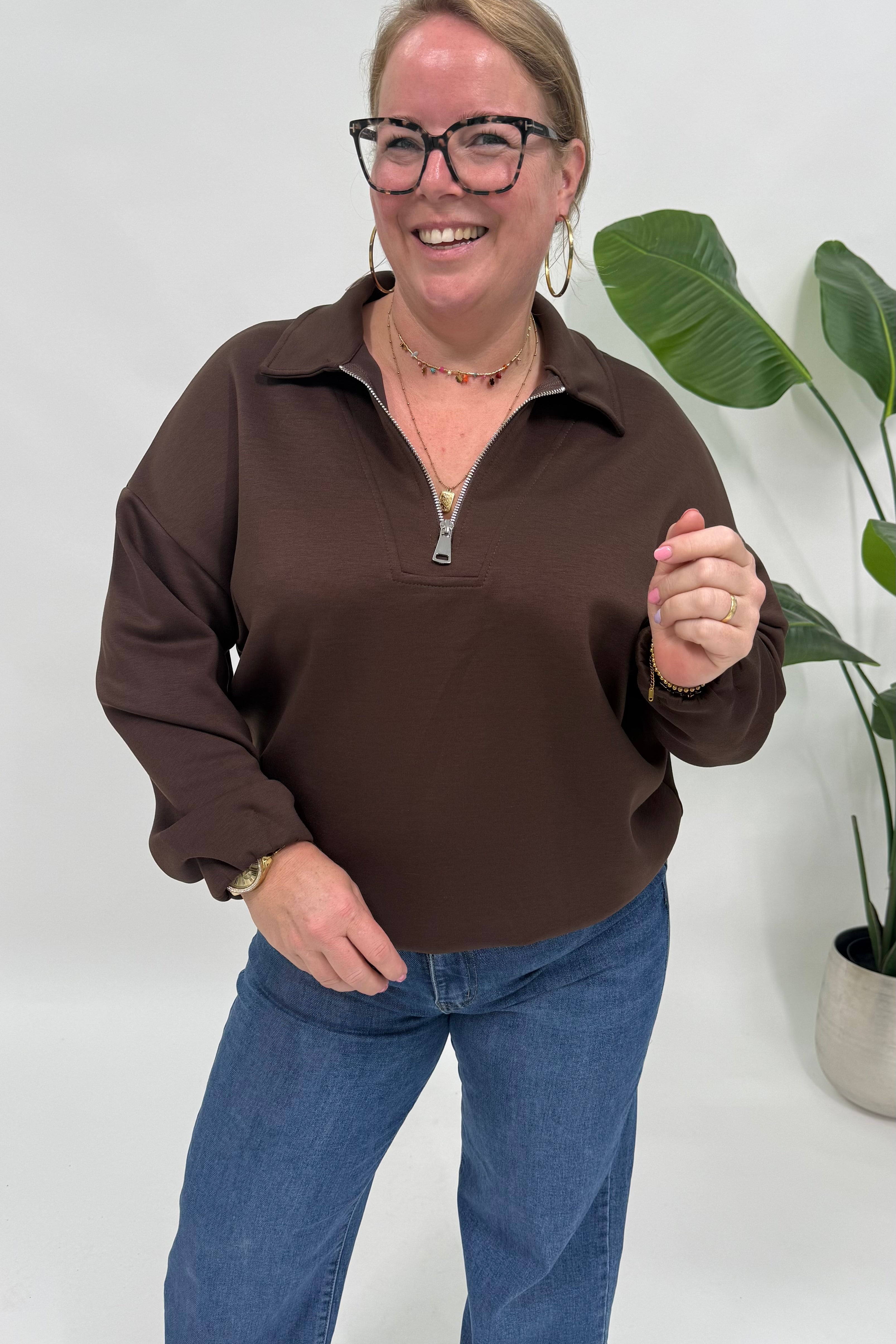 ZIPPER SWEATER ESPRESSO