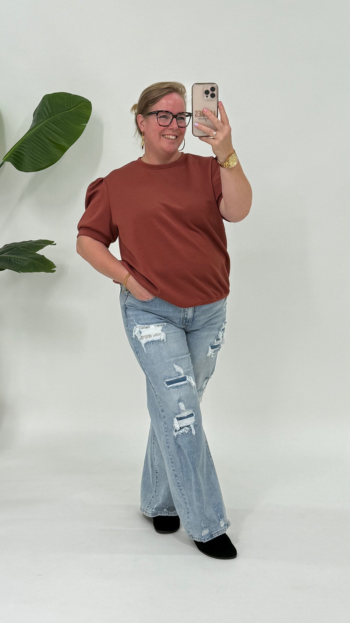 SHIRT MET POFMOUW BRIQUE