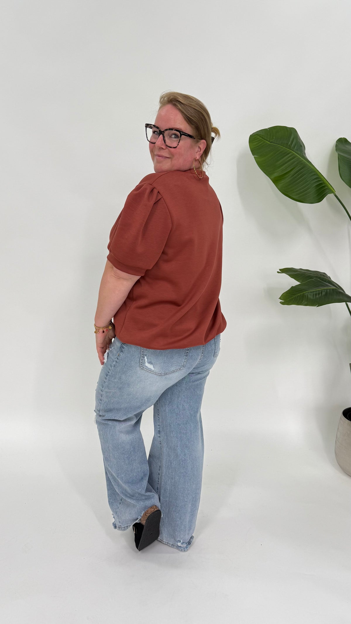SHIRT MET POFMOUW BRIQUE