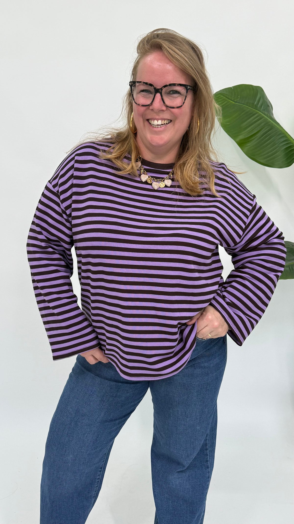 STREEP SHIRT LONGSLEEVE PAARS/ESPRESSO