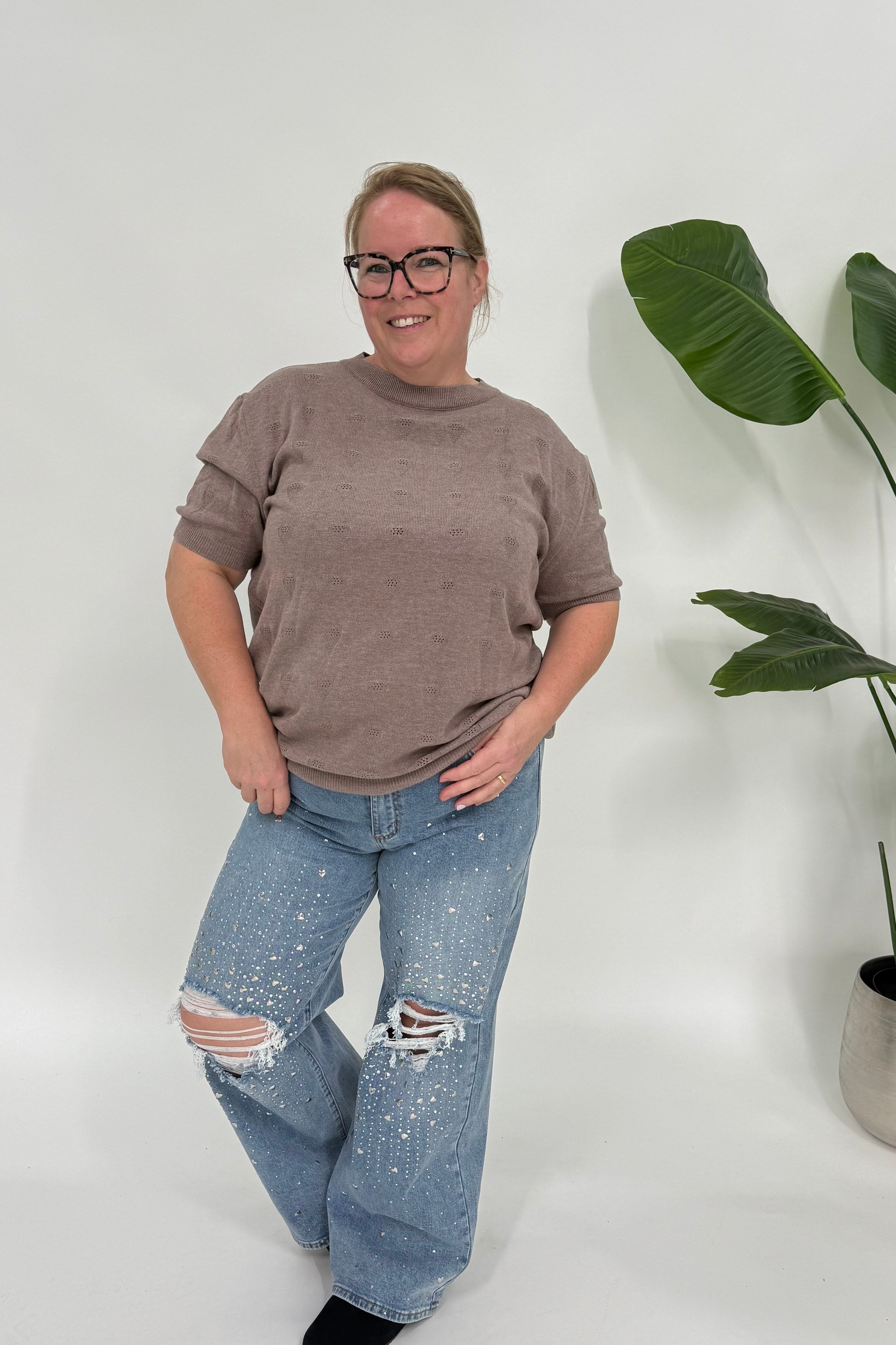 ZACHTE TOP MET HARTJES TAUPE
