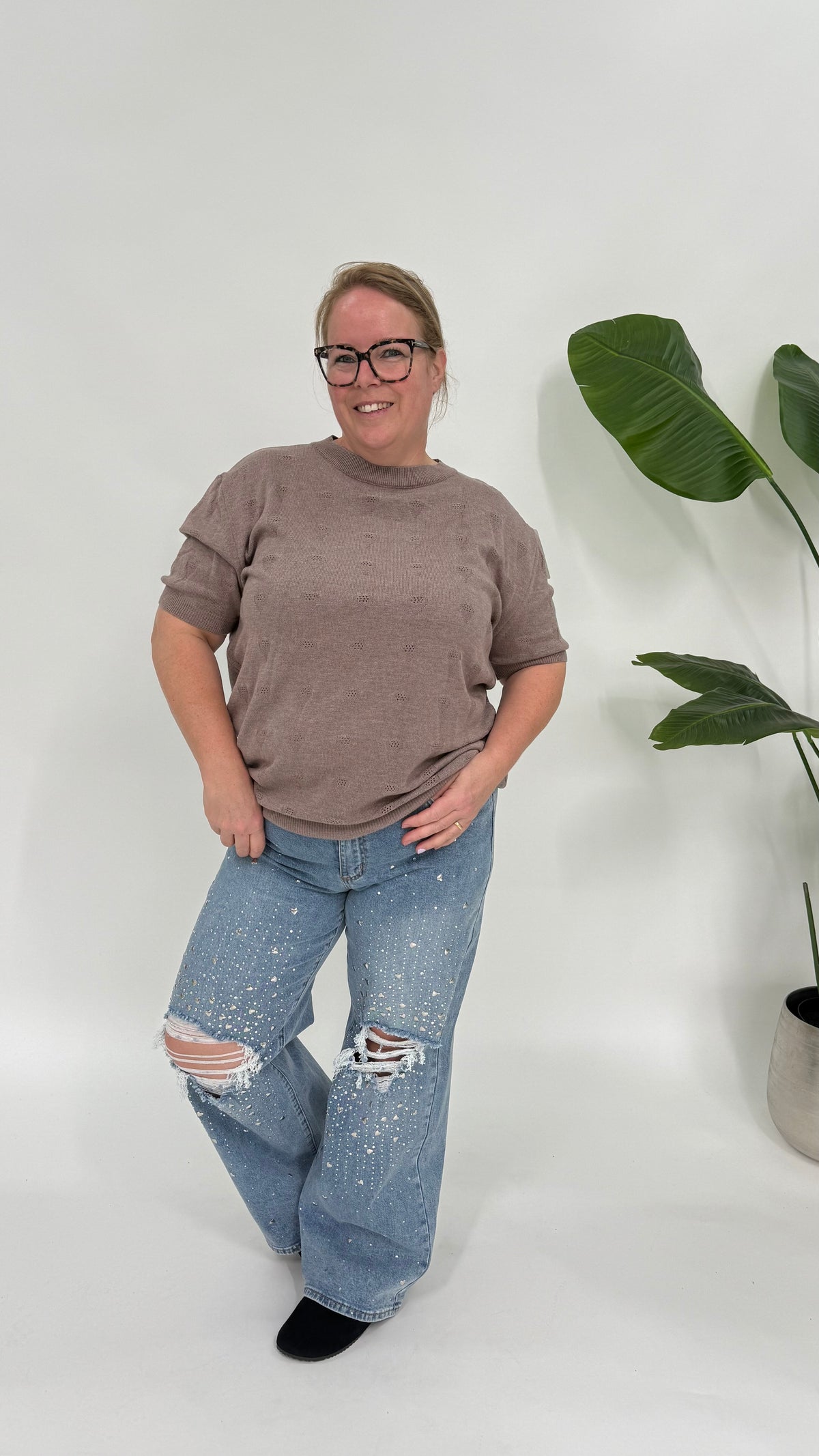 ZACHTE TOP MET HARTJES TAUPE