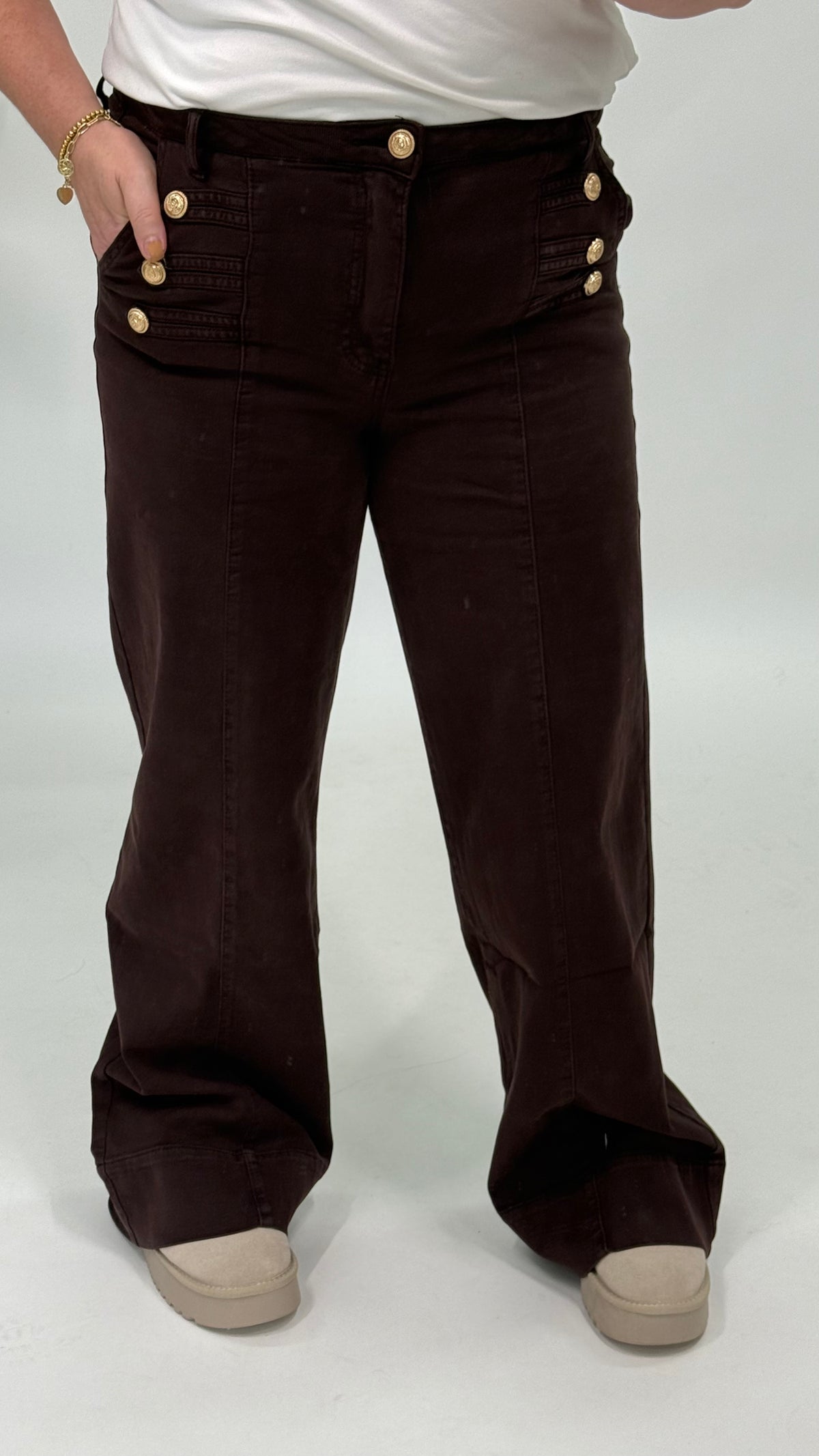 BUTTON WIDE LEG ESPRESSO