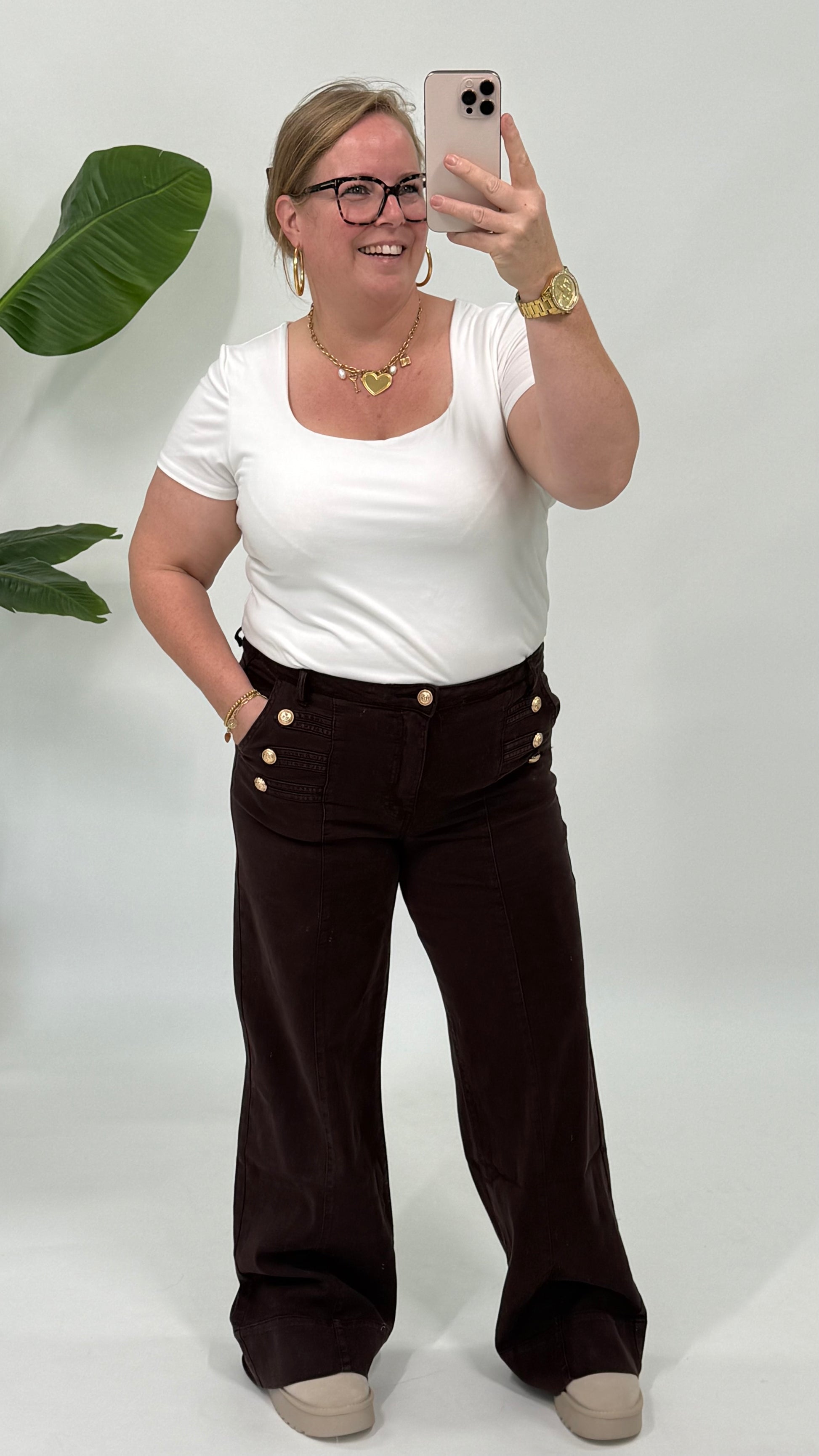 BUTTON WIDE LEG ESPRESSO