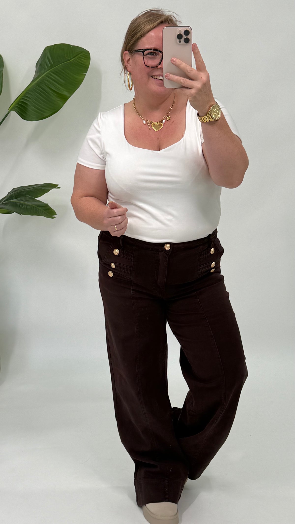 BUTTON WIDE LEG ESPRESSO