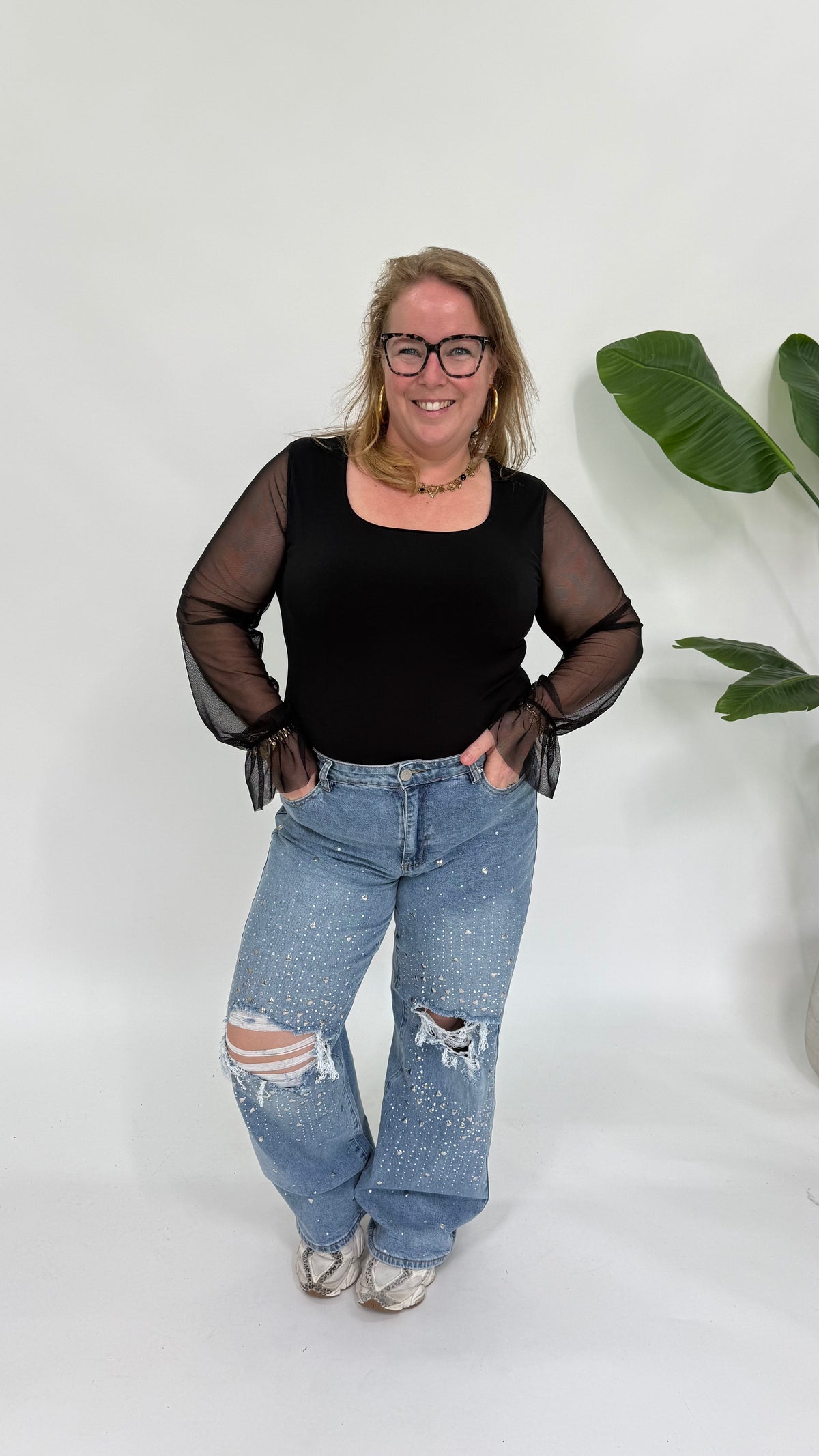 BODY MET MESH MOUWEN ZWART