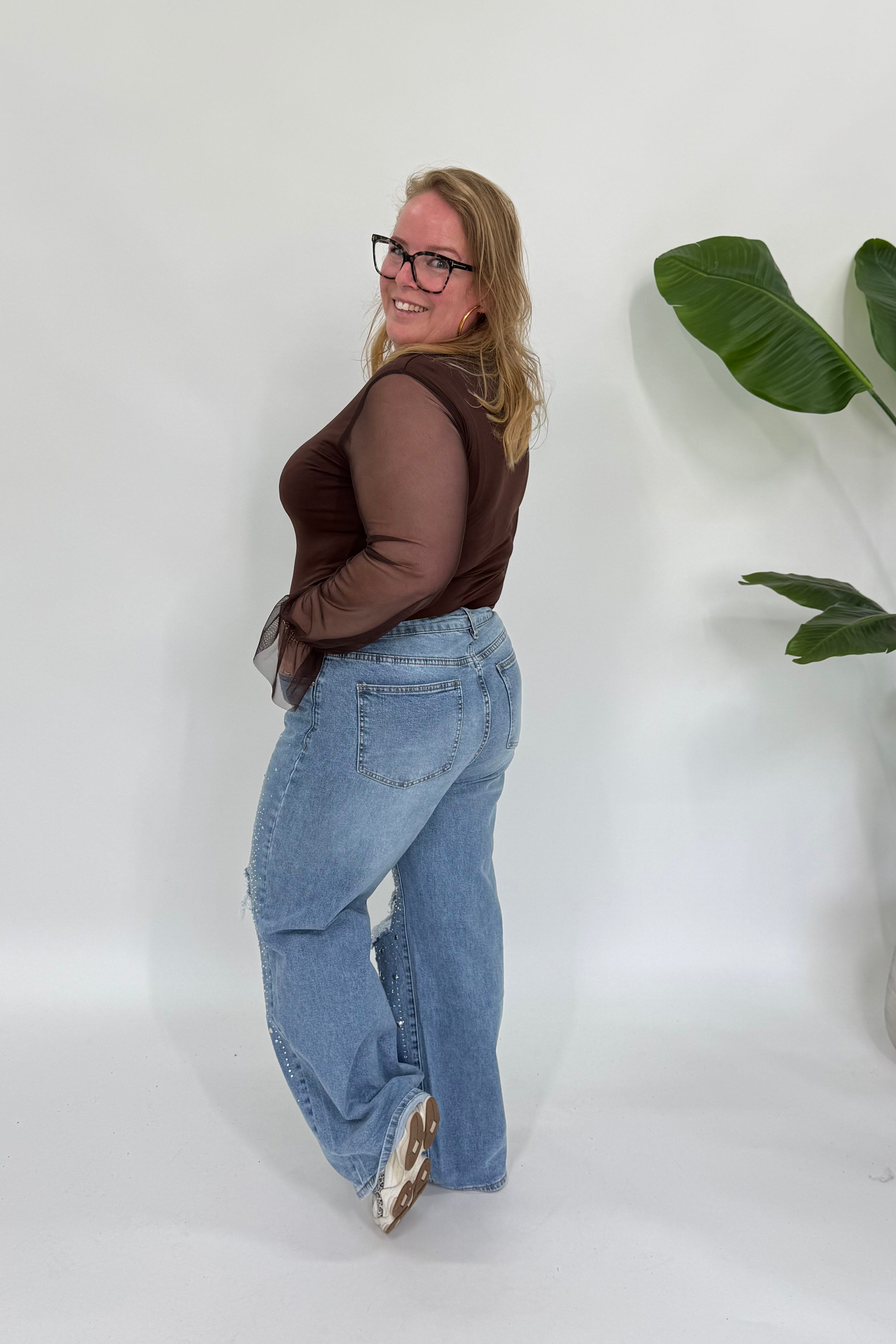 BODY MET MESH MOUWEN BRUIN