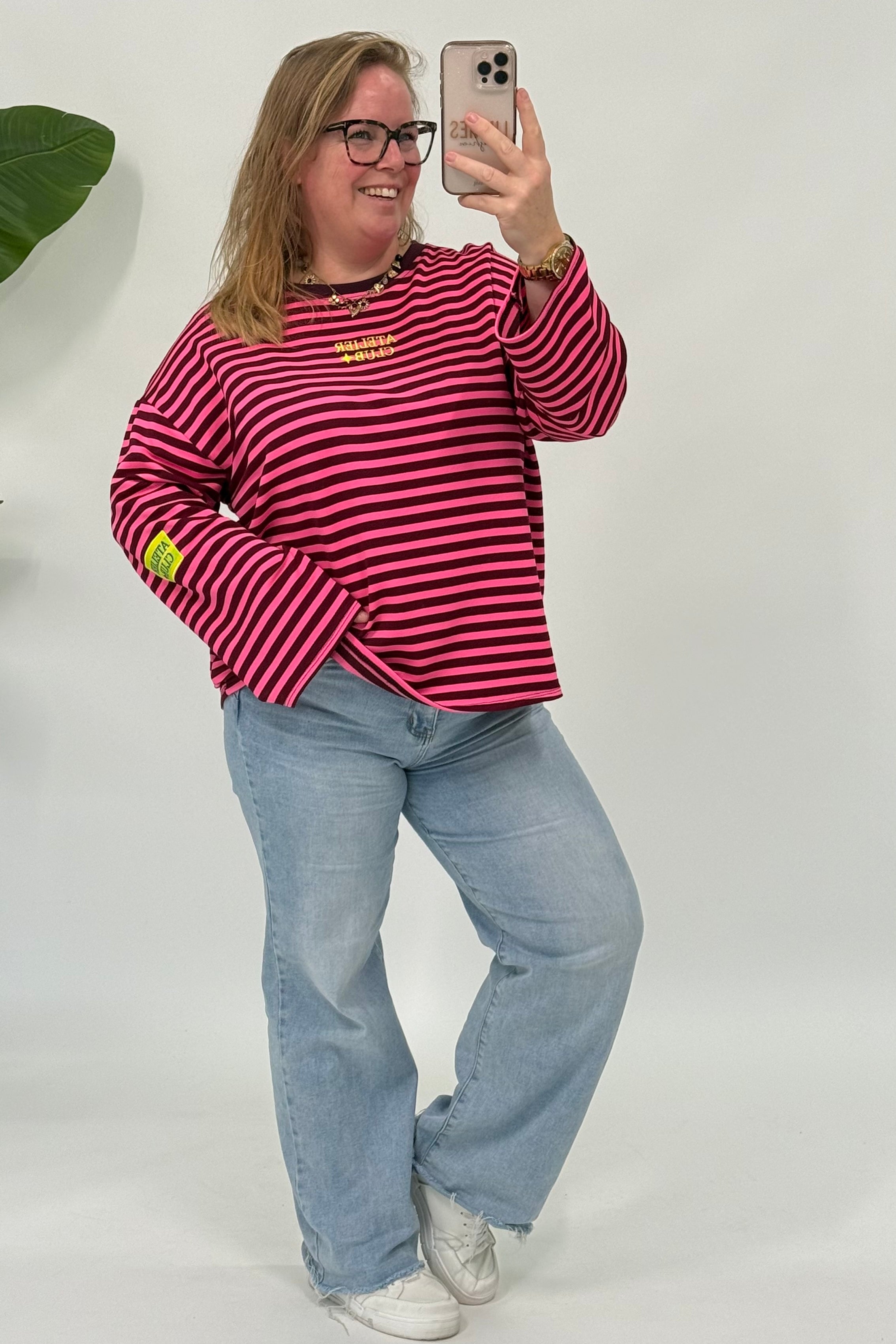 ATELIER CLUB STREEP SWEATER BORDEAUX/FUCHSIA