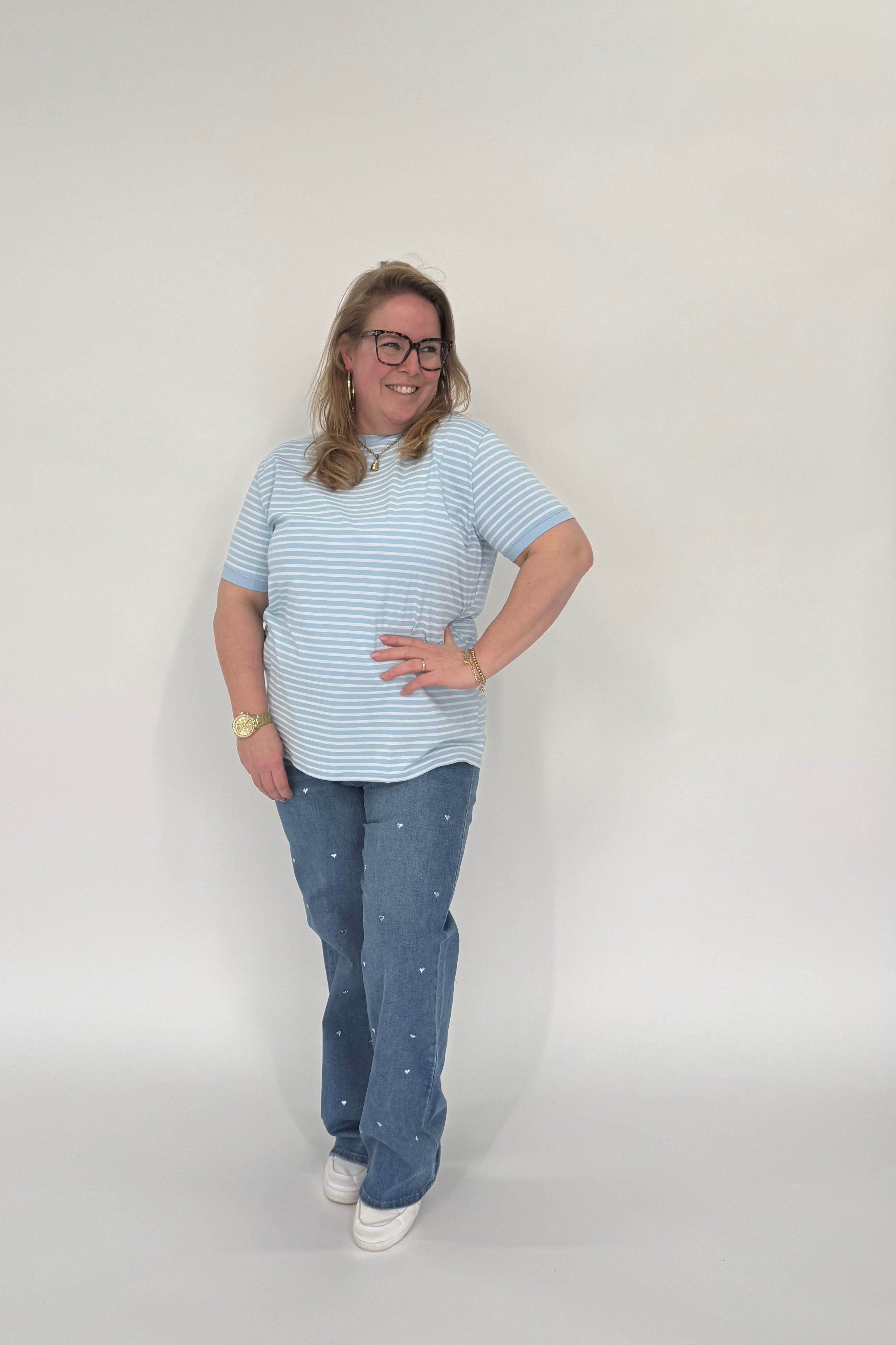 STREEPJES T-SHIRT BLAUW/LICHTBLAUW
