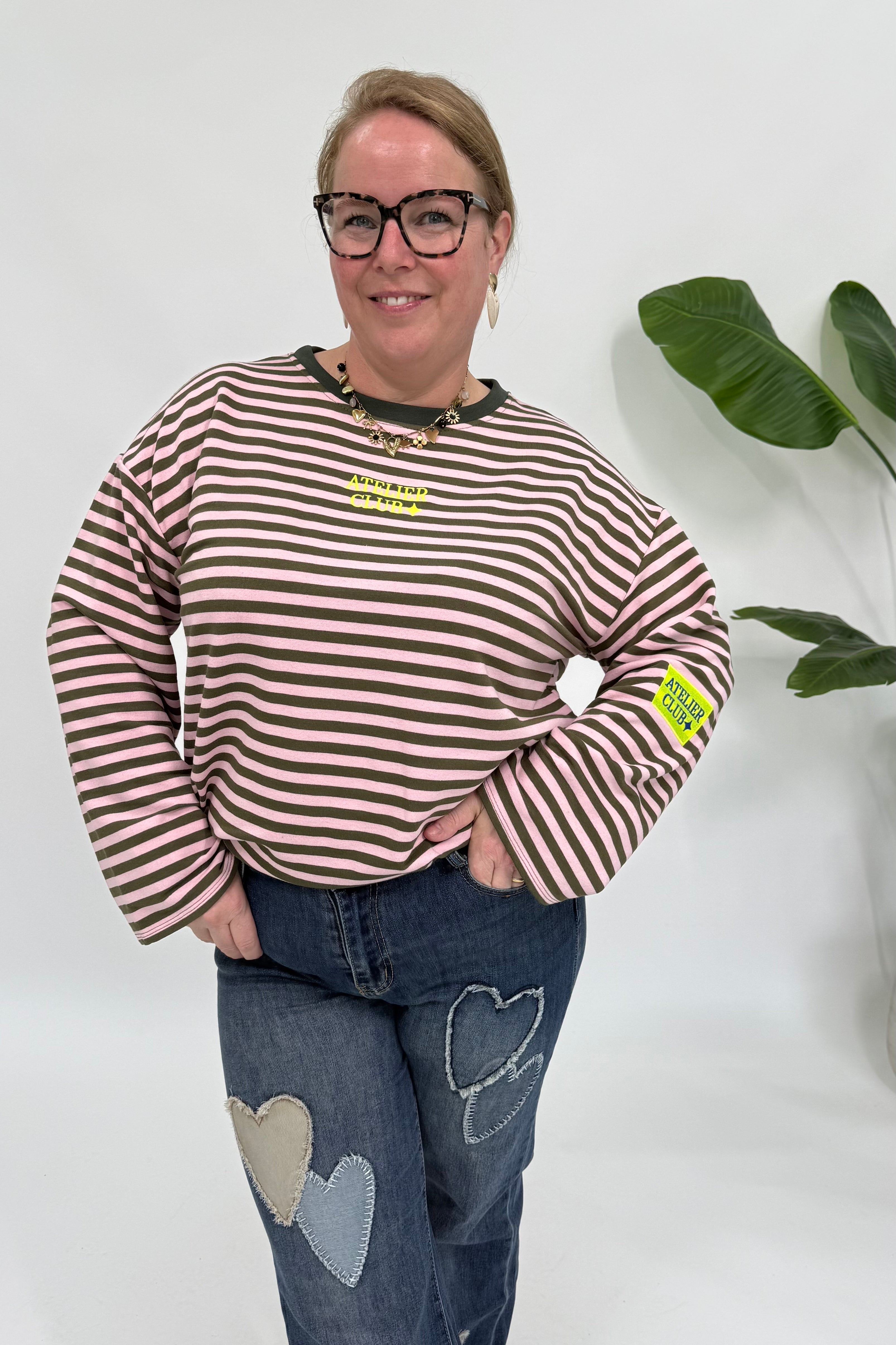 ATELIER CLUB STREEP SWEATER ARMY/ROZE