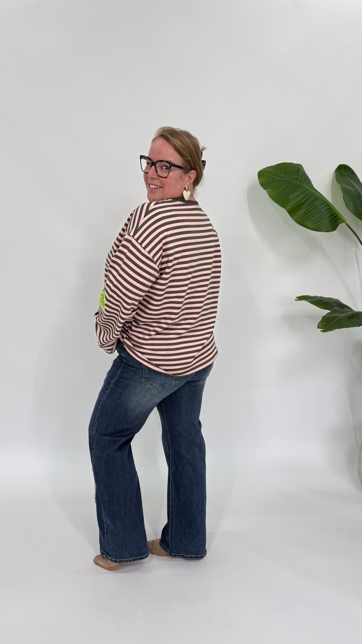 ATELIER CLUB STREEP SWEATER ARMY/ROZE