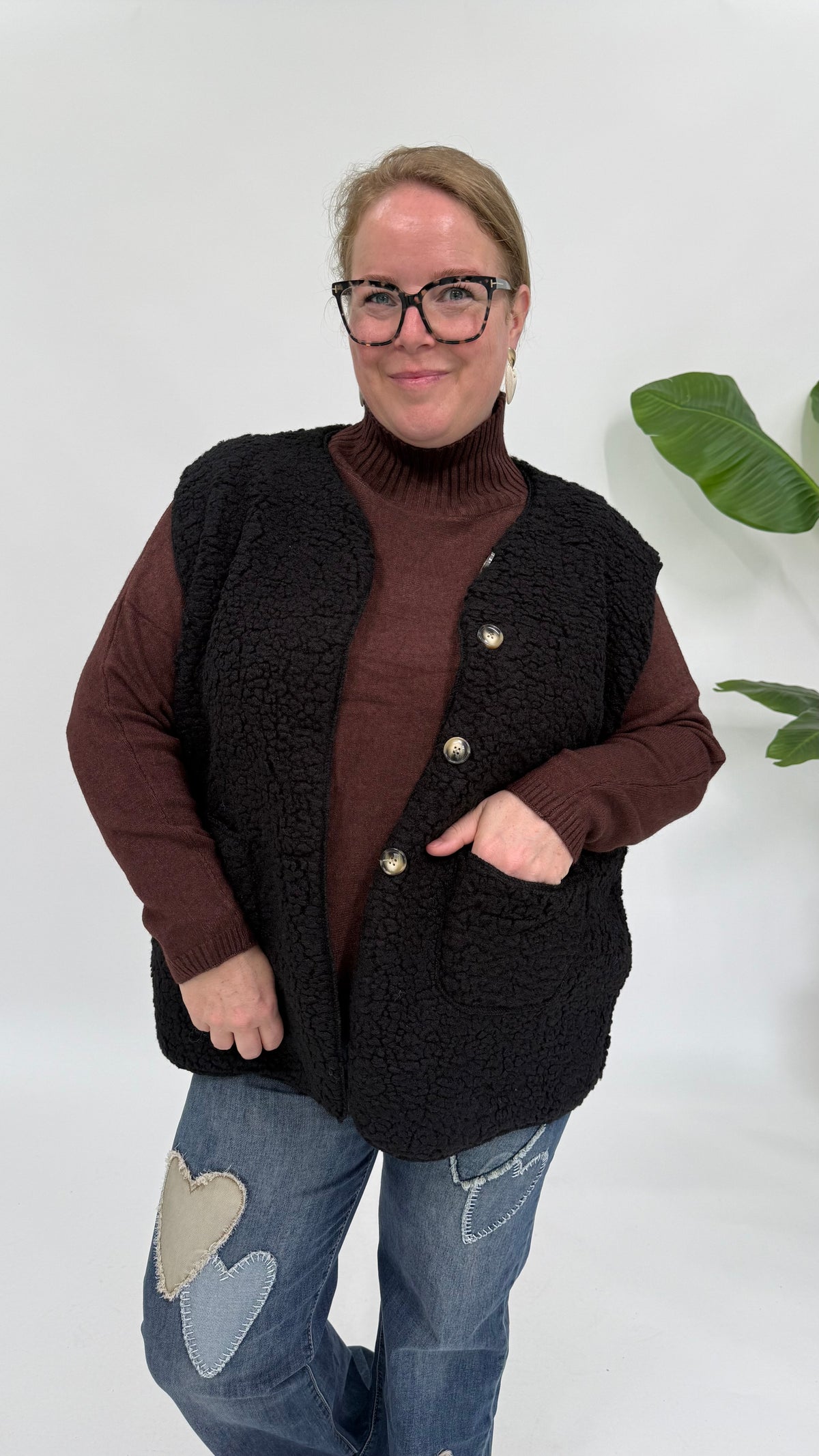 TEDDY GILET MET ZAKKEN ZWART