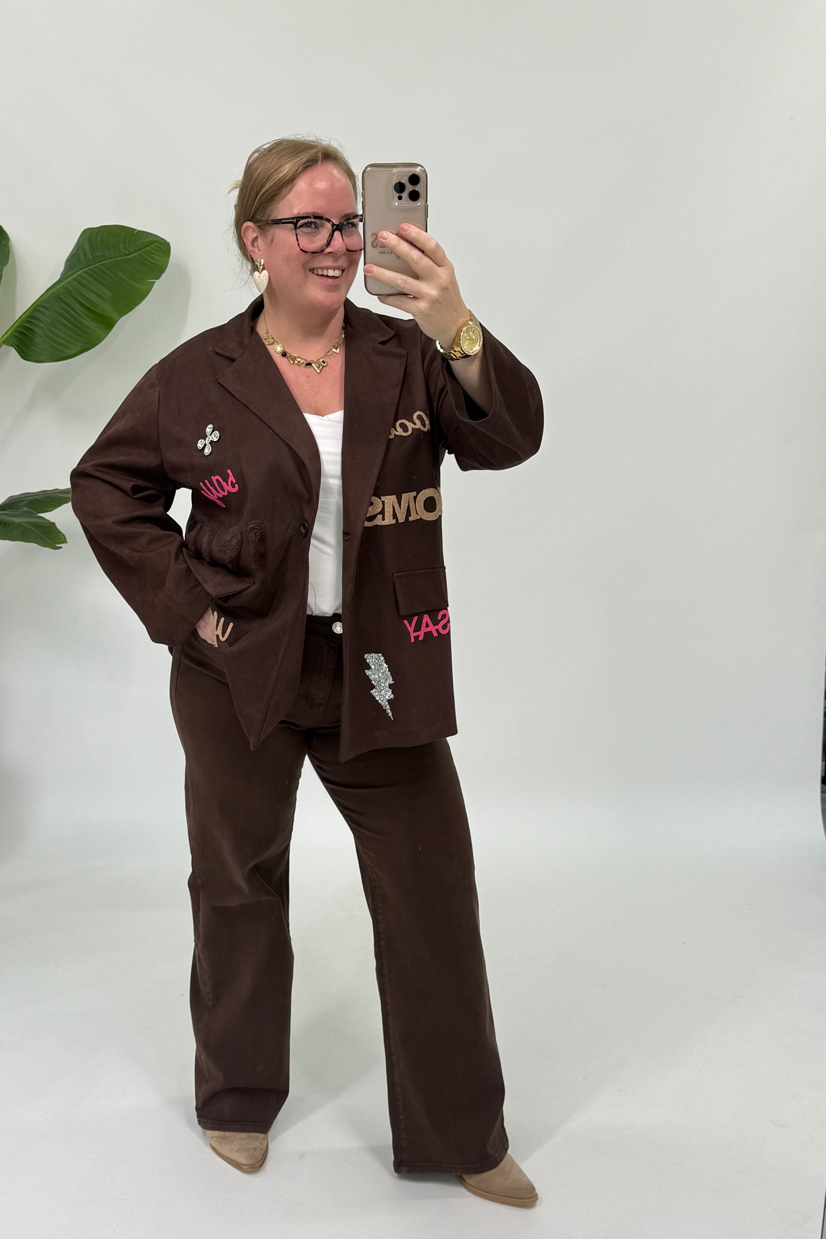SUEDE LOOK WORDS BLAZER BRUIN