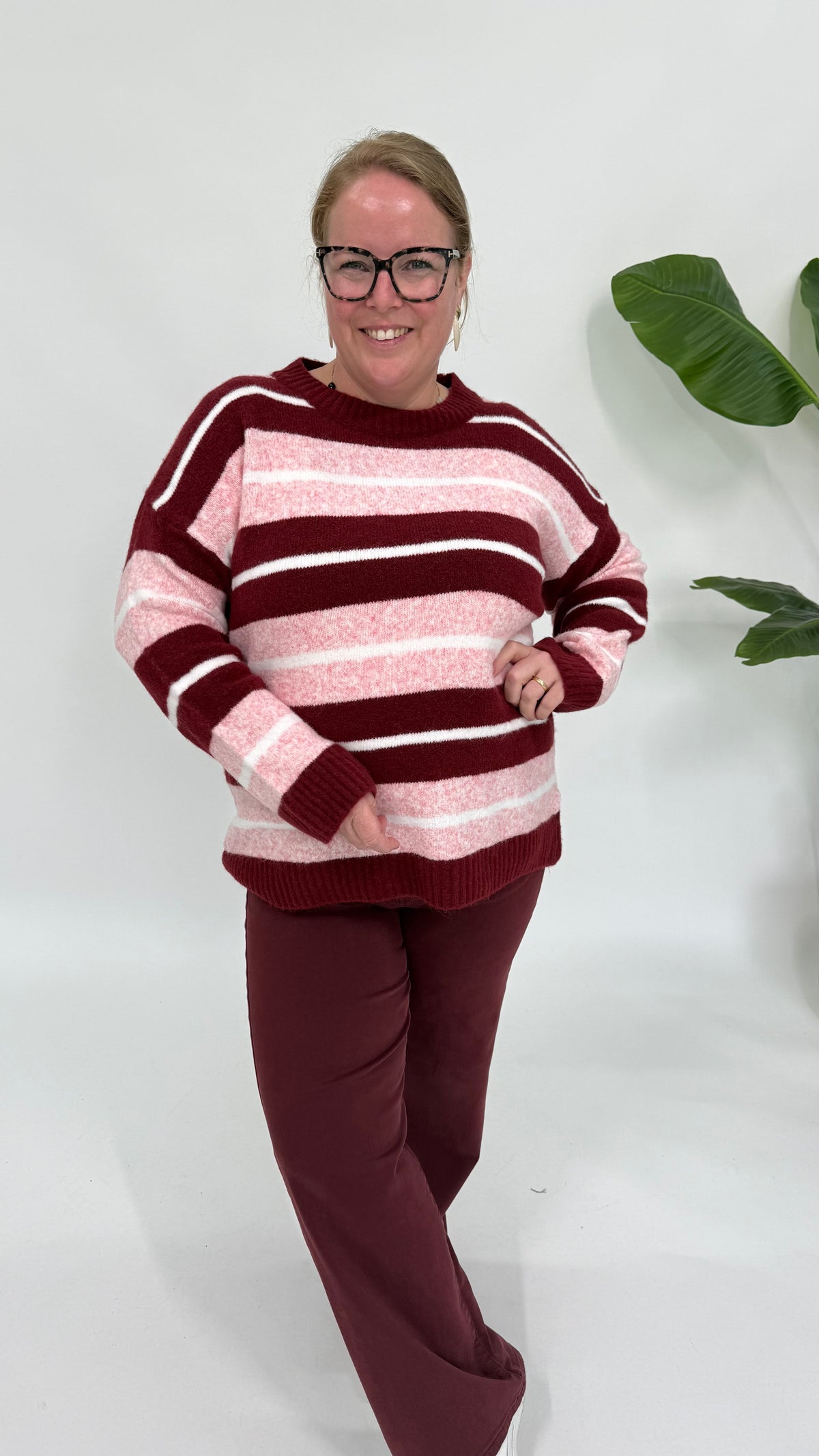 COLOR STREEP SWEATER BORDEAUX