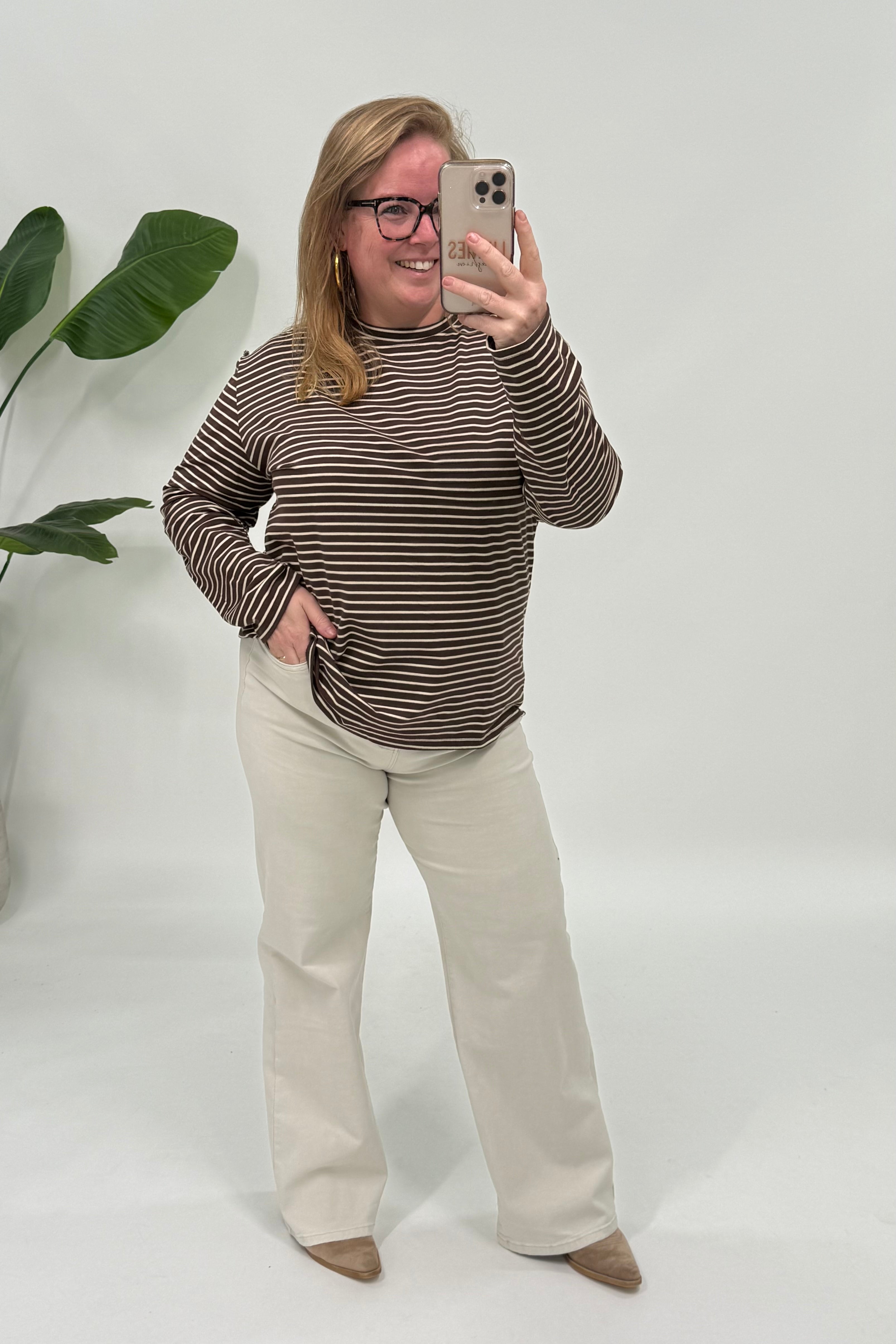 STREEPJES LONGSLEEVE LINNIES THE LABEL ESPRESSO/BEIGE