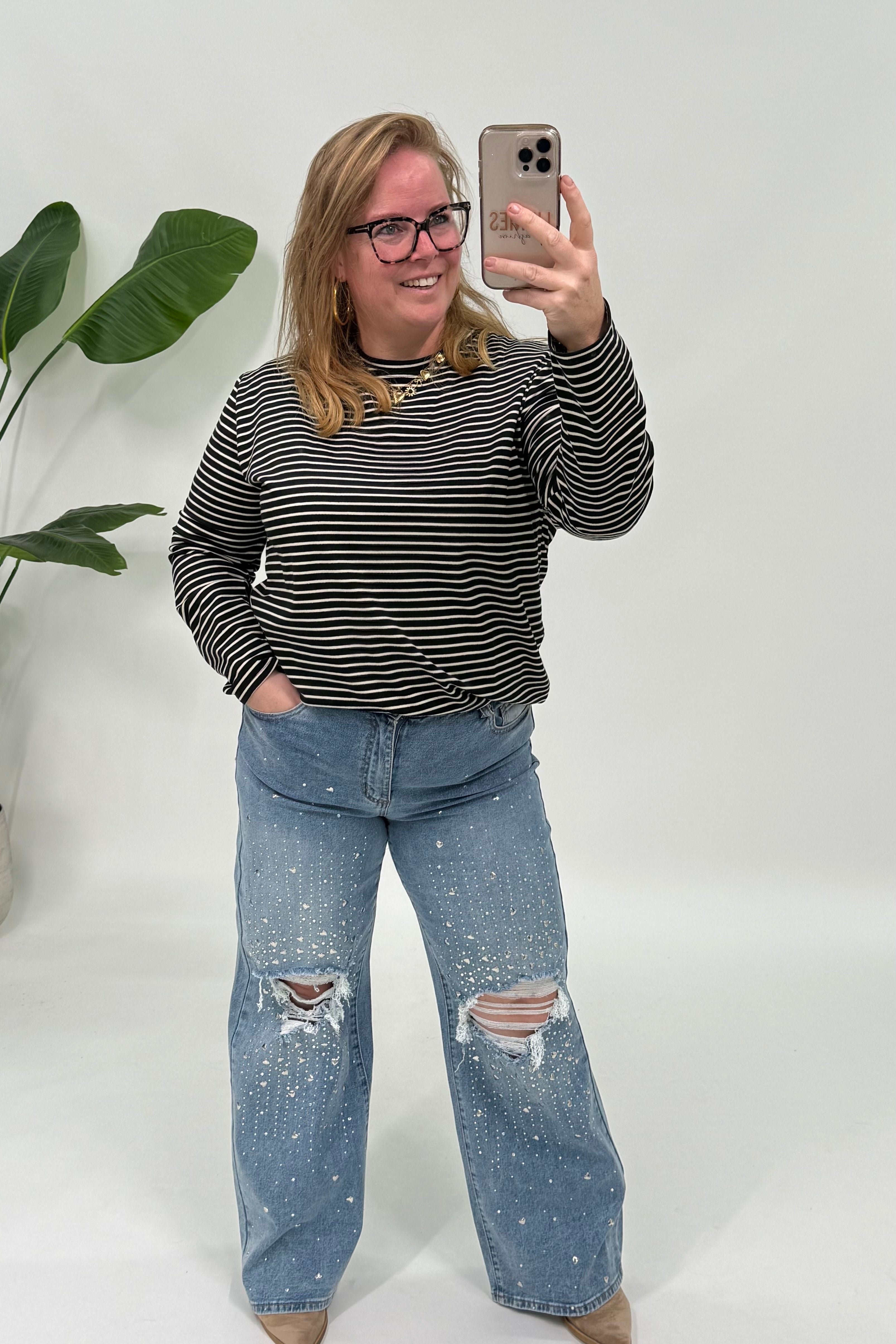 STREEPJES LONGSLEEVE LINNIES THE LABEL ZWART/BEIGE