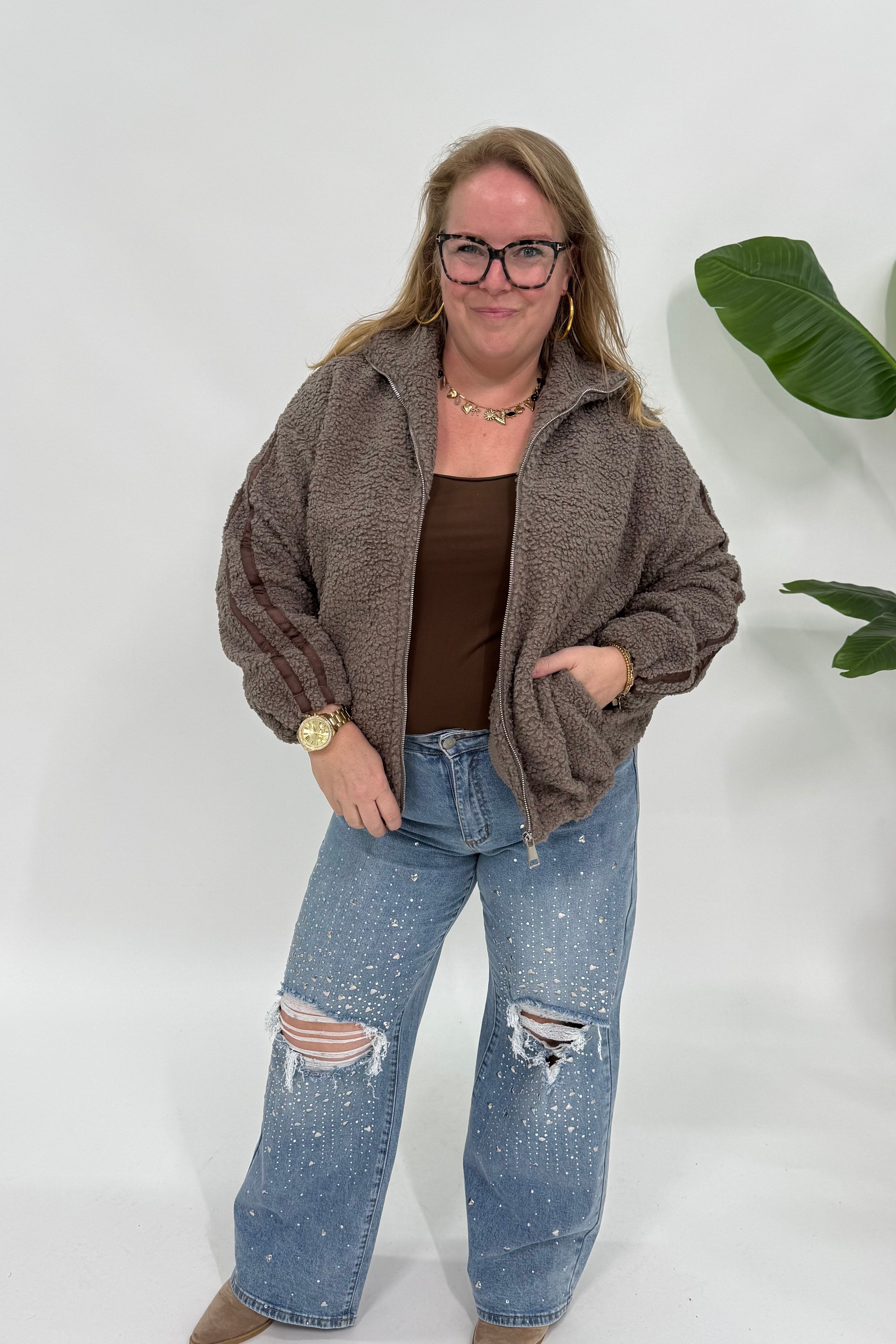 SPORTI STREEP TEDDY JAS/JACKET TAUPE
