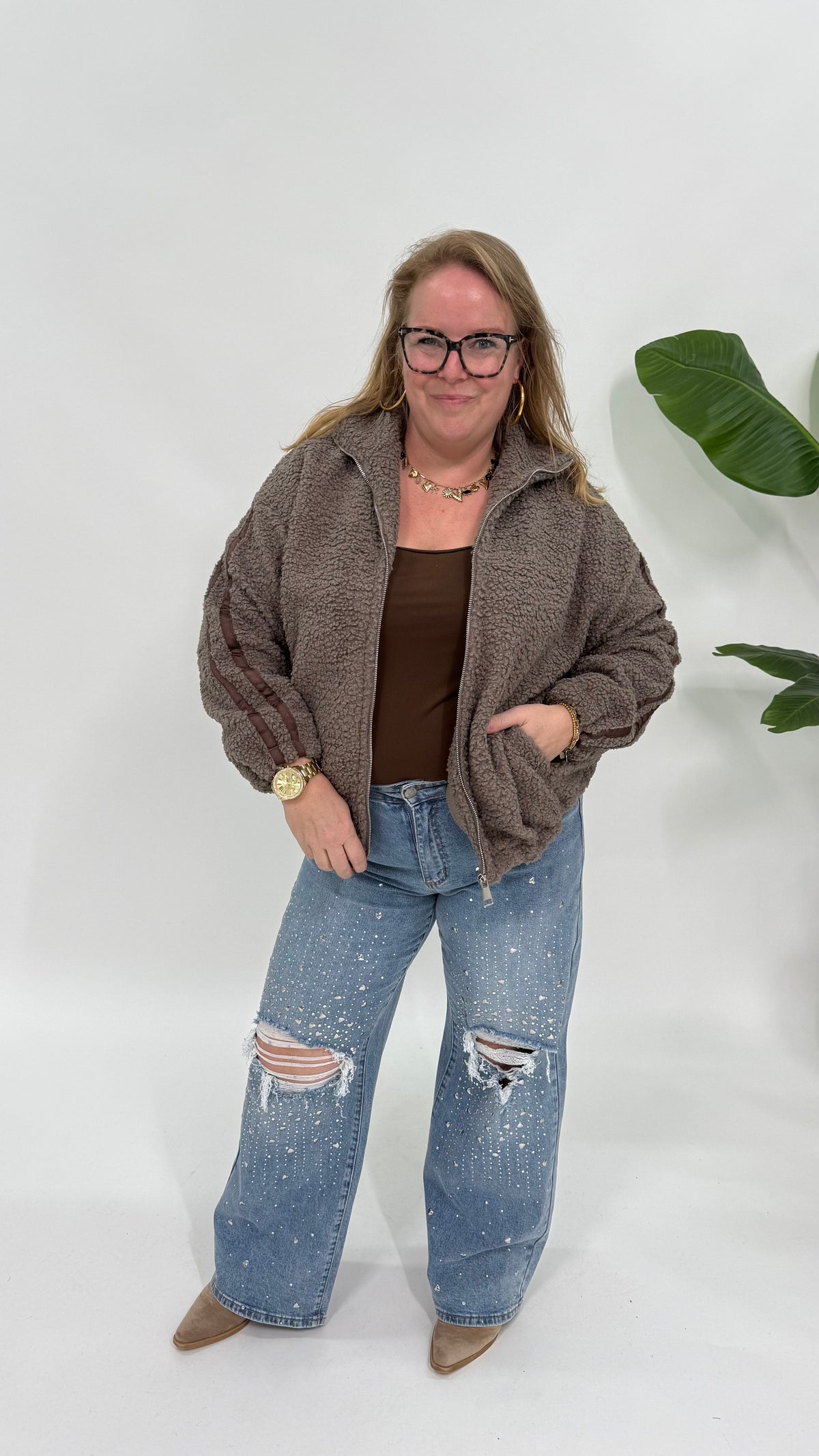 SPORTI STREEP TEDDY JAS/JACKET TAUPE