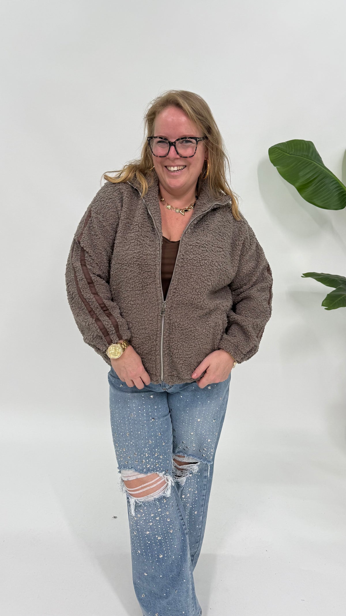 SPORTI STREEP TEDDY JAS/JACKET TAUPE