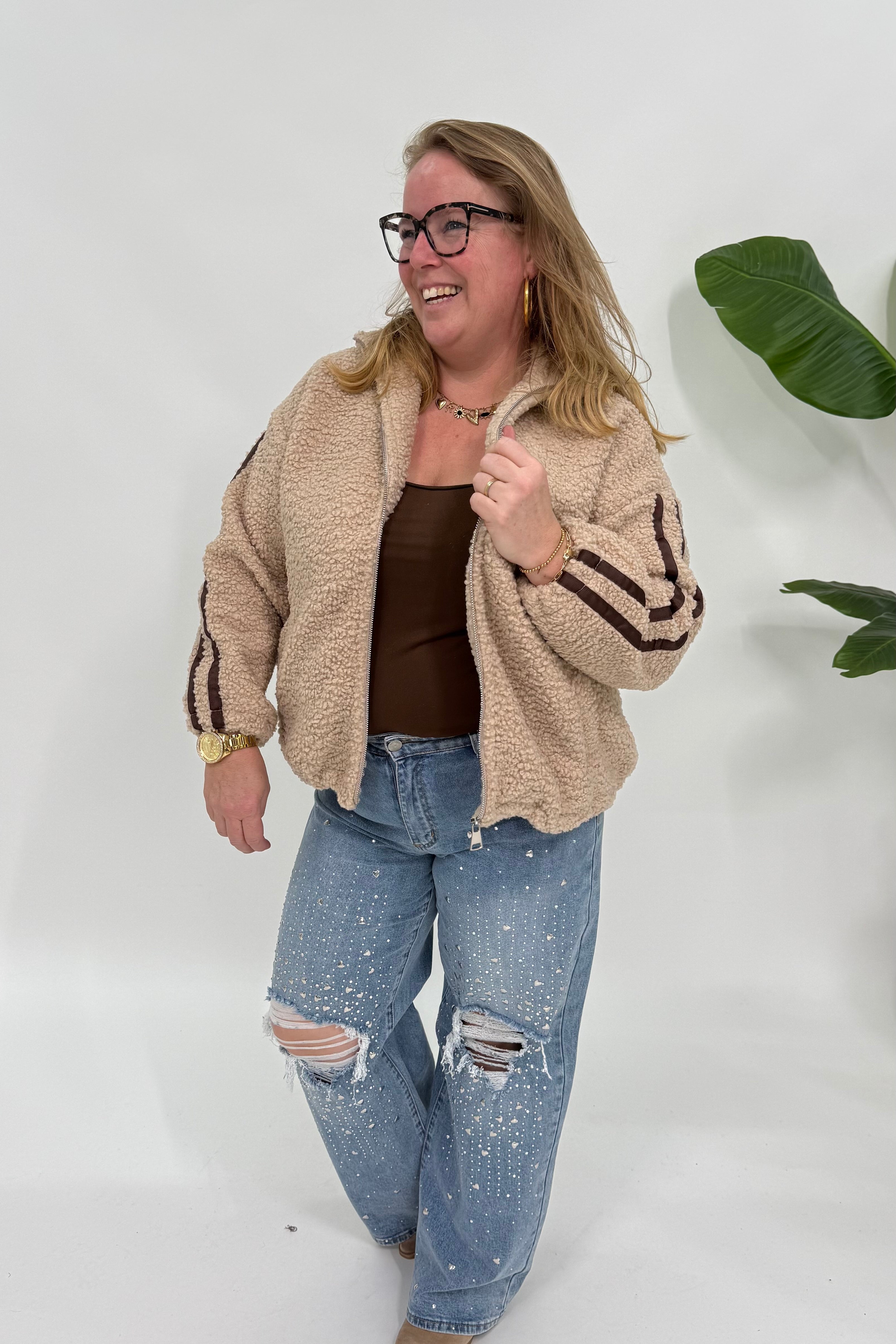SPORTI STREEP TEDDY JAS/JACKET ZAND