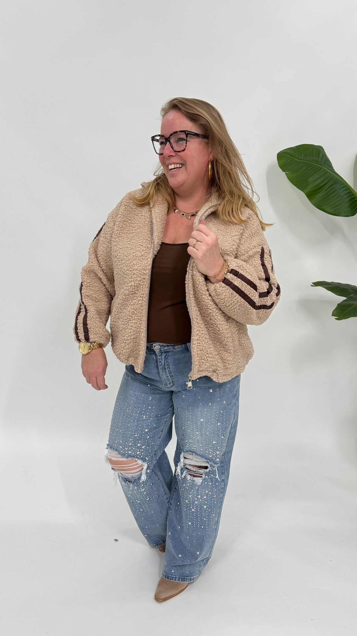 SPORTI STREEP TEDDY JAS/JACKET ZAND