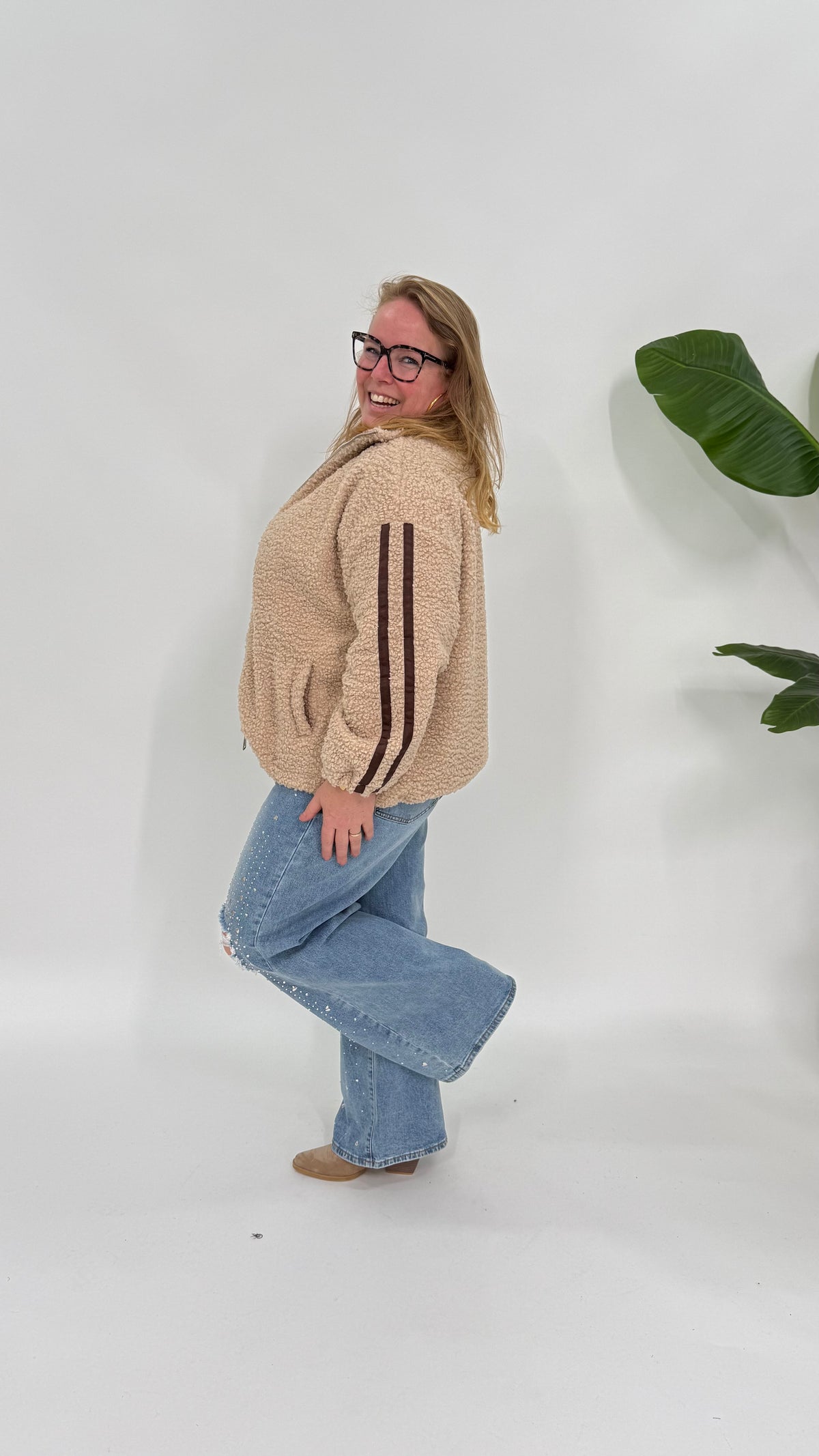 SPORTI STREEP TEDDY JAS/JACKET ZAND