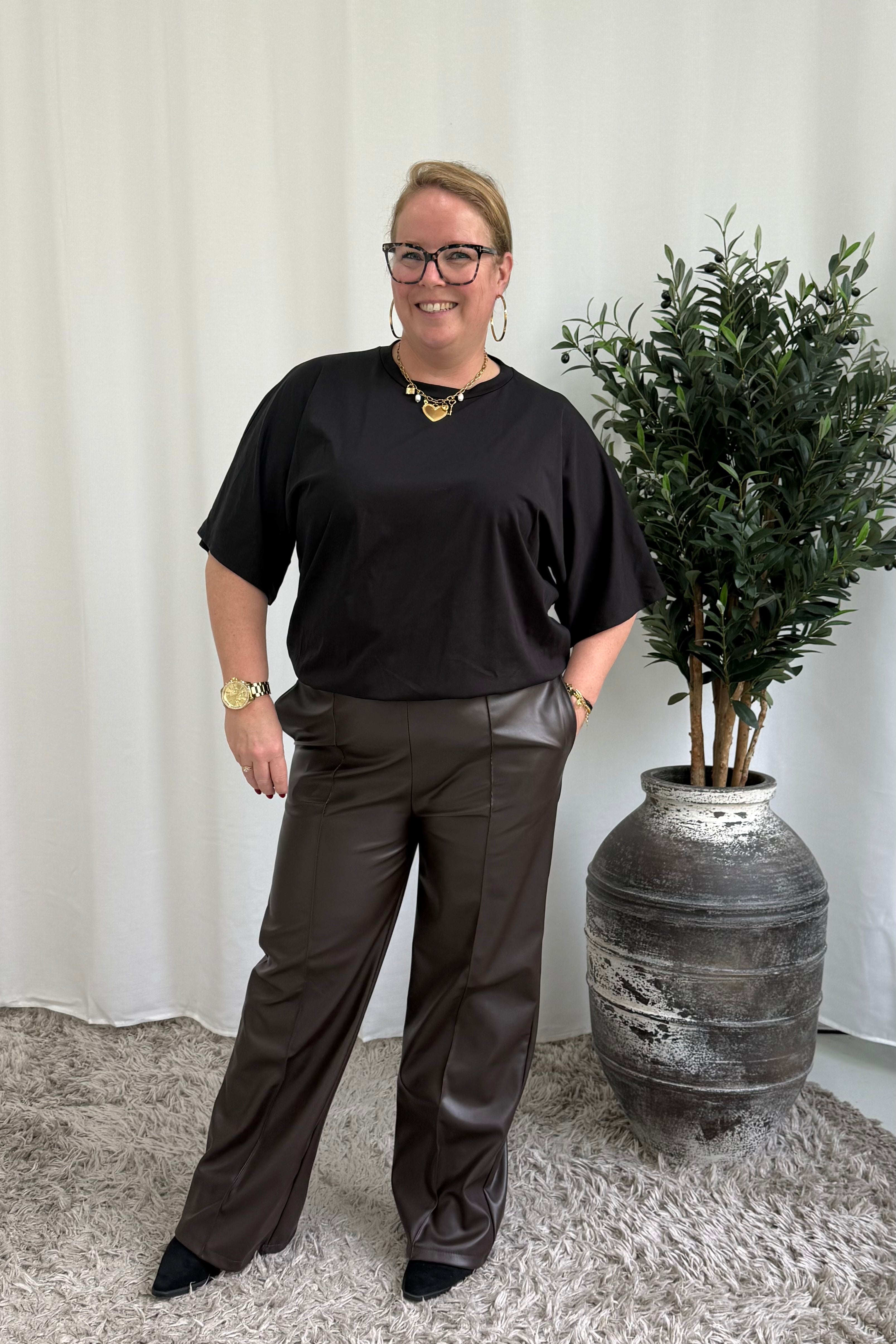 LEATHER LOOK PANTALON ESPRESSO