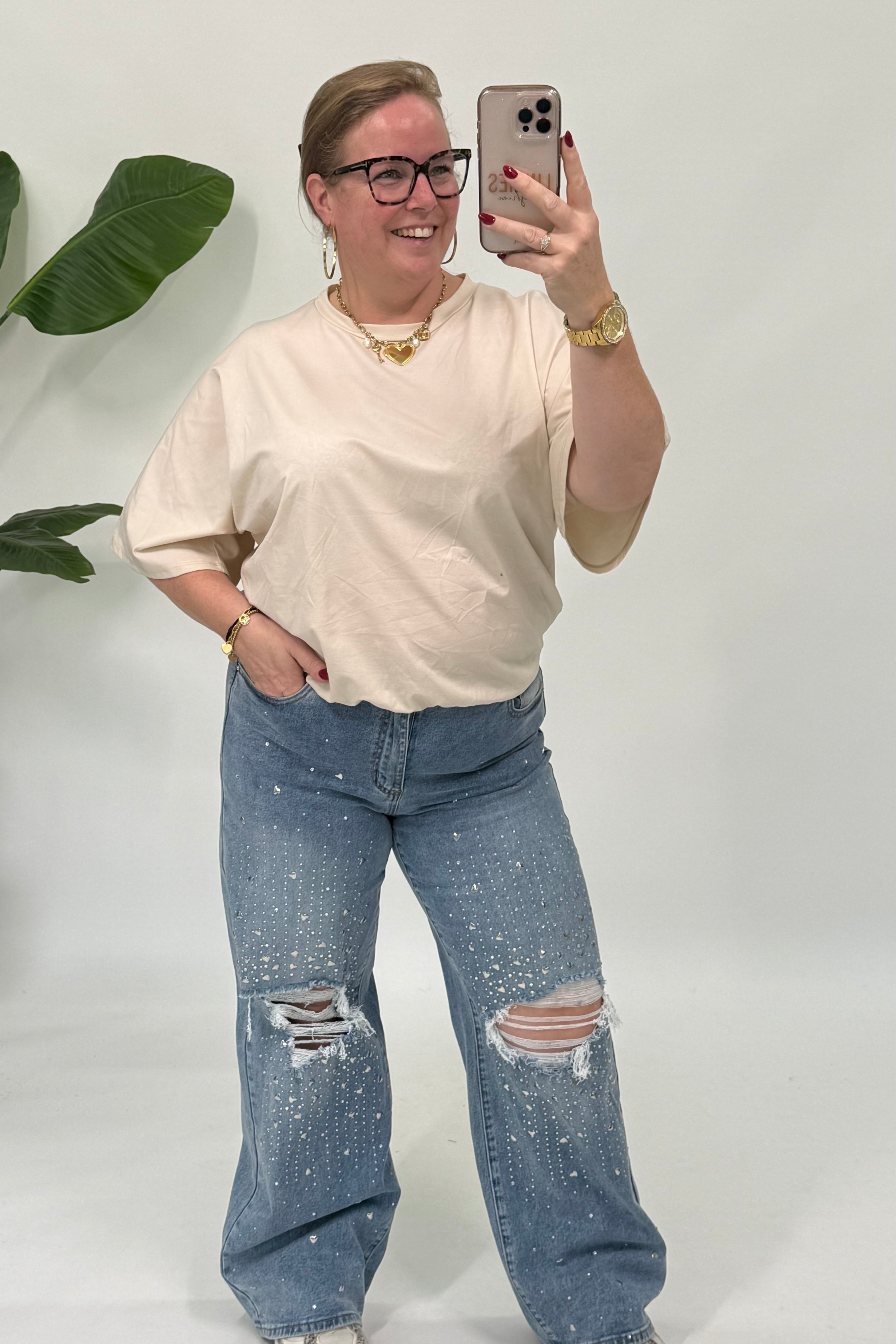 T-SHIRT MET ELASTIEK BEIGE