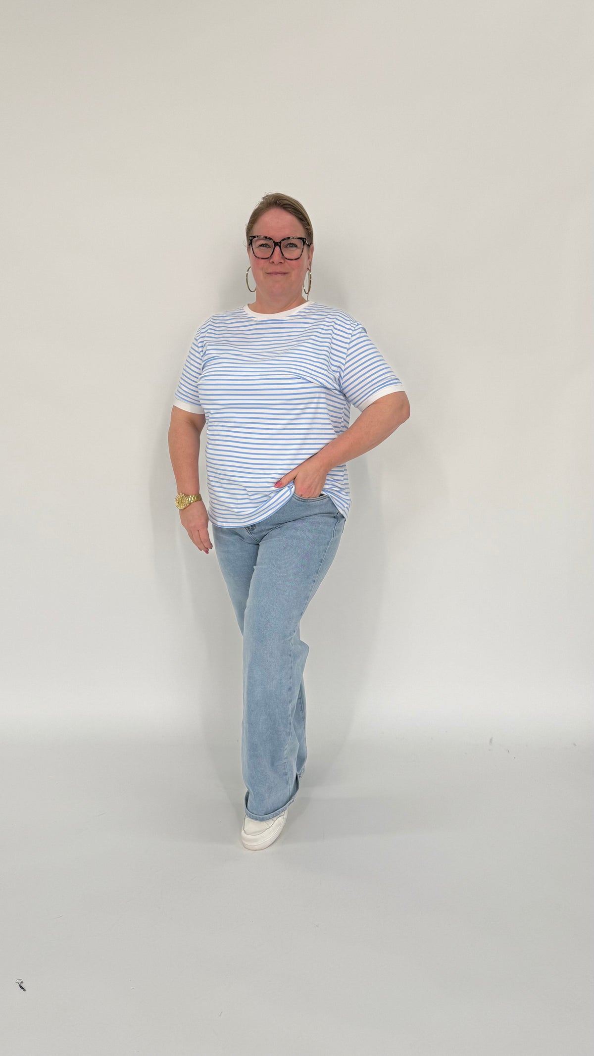 STREEPJES T-SHIRT BLAUW/WIT
