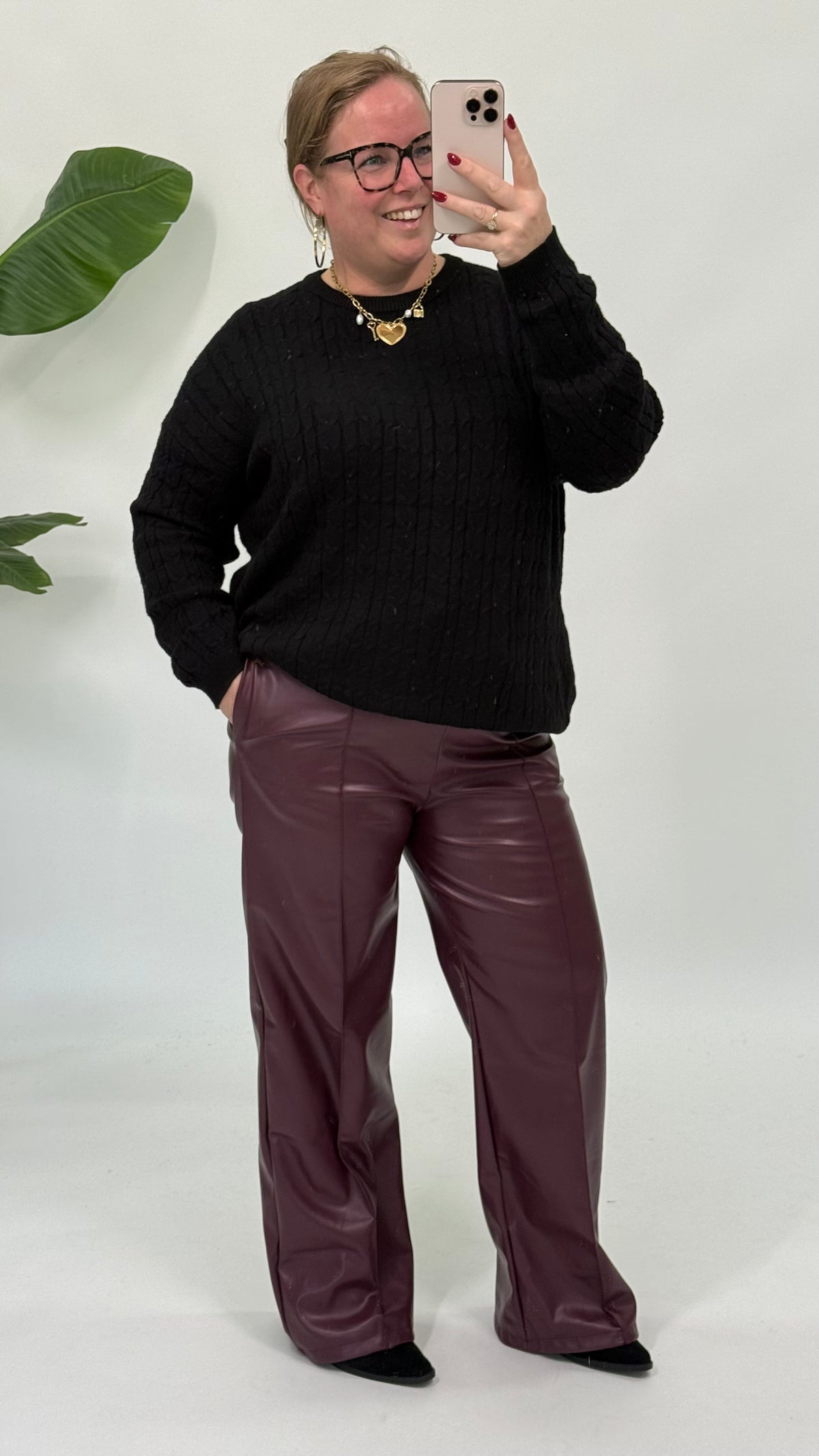 LEATHER LOOK PANTALON BURGUNDY