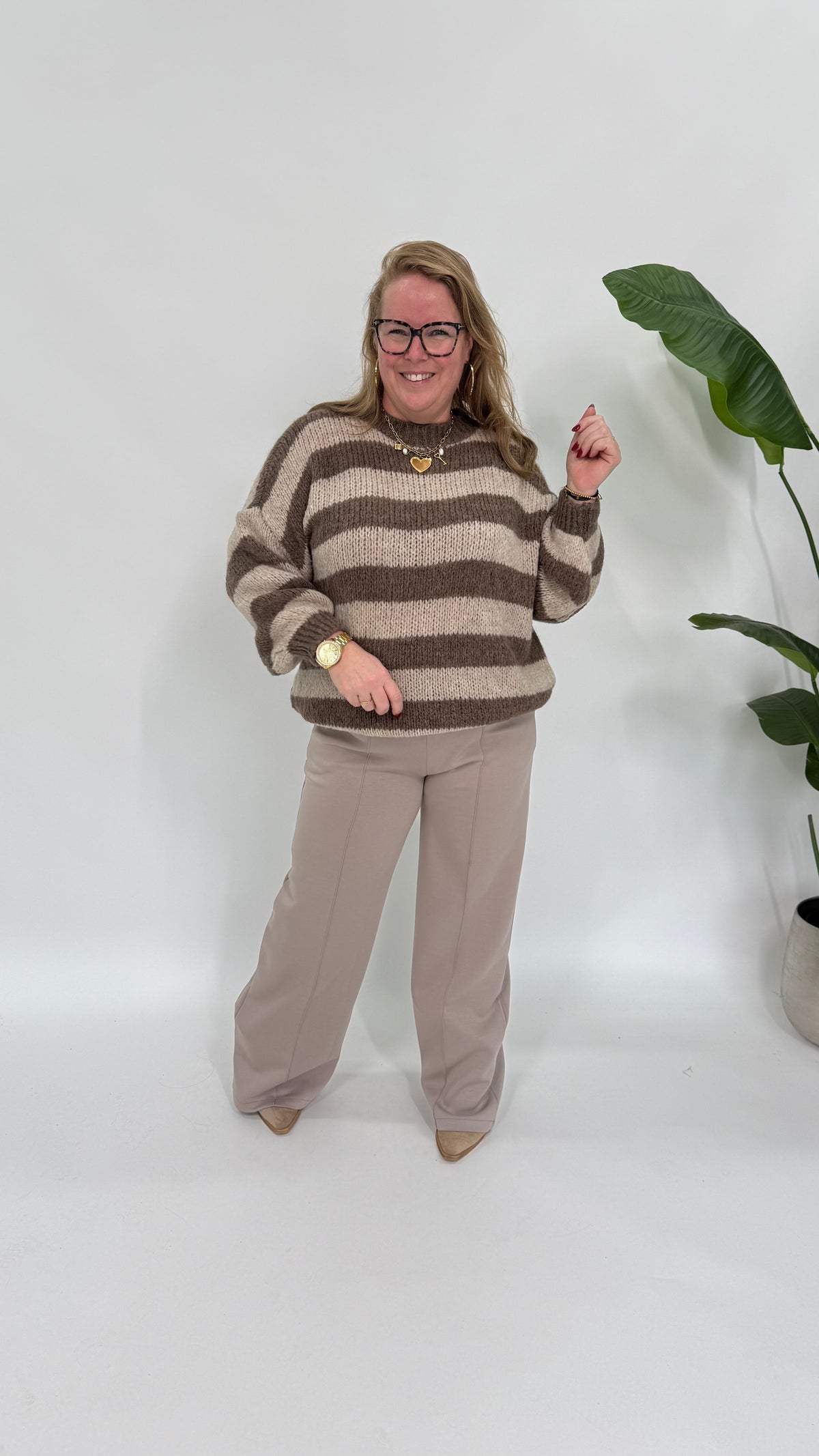 STREEP KNIT BRUIN/BEIGE