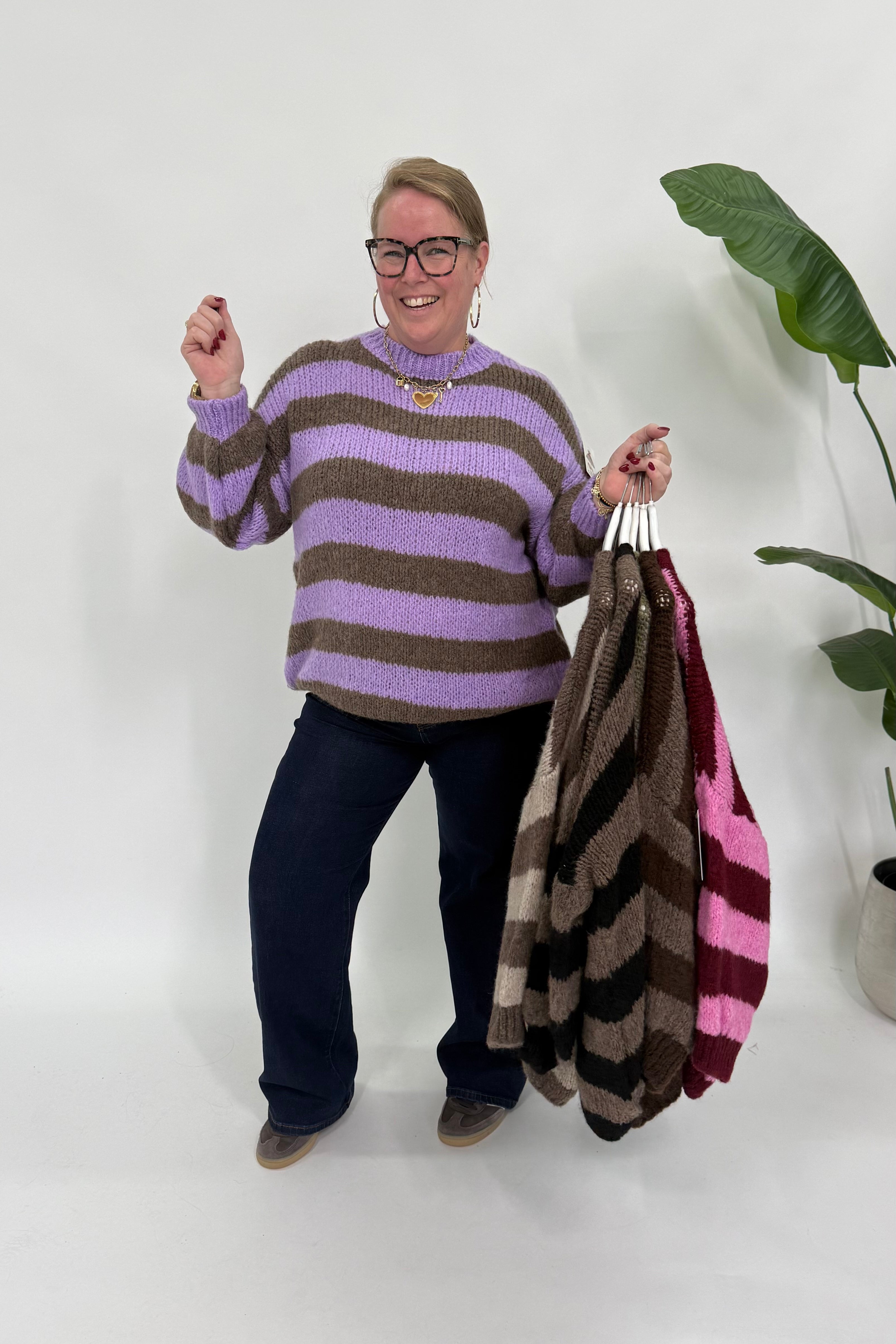 STREEP KNIT LILA/BRUIN