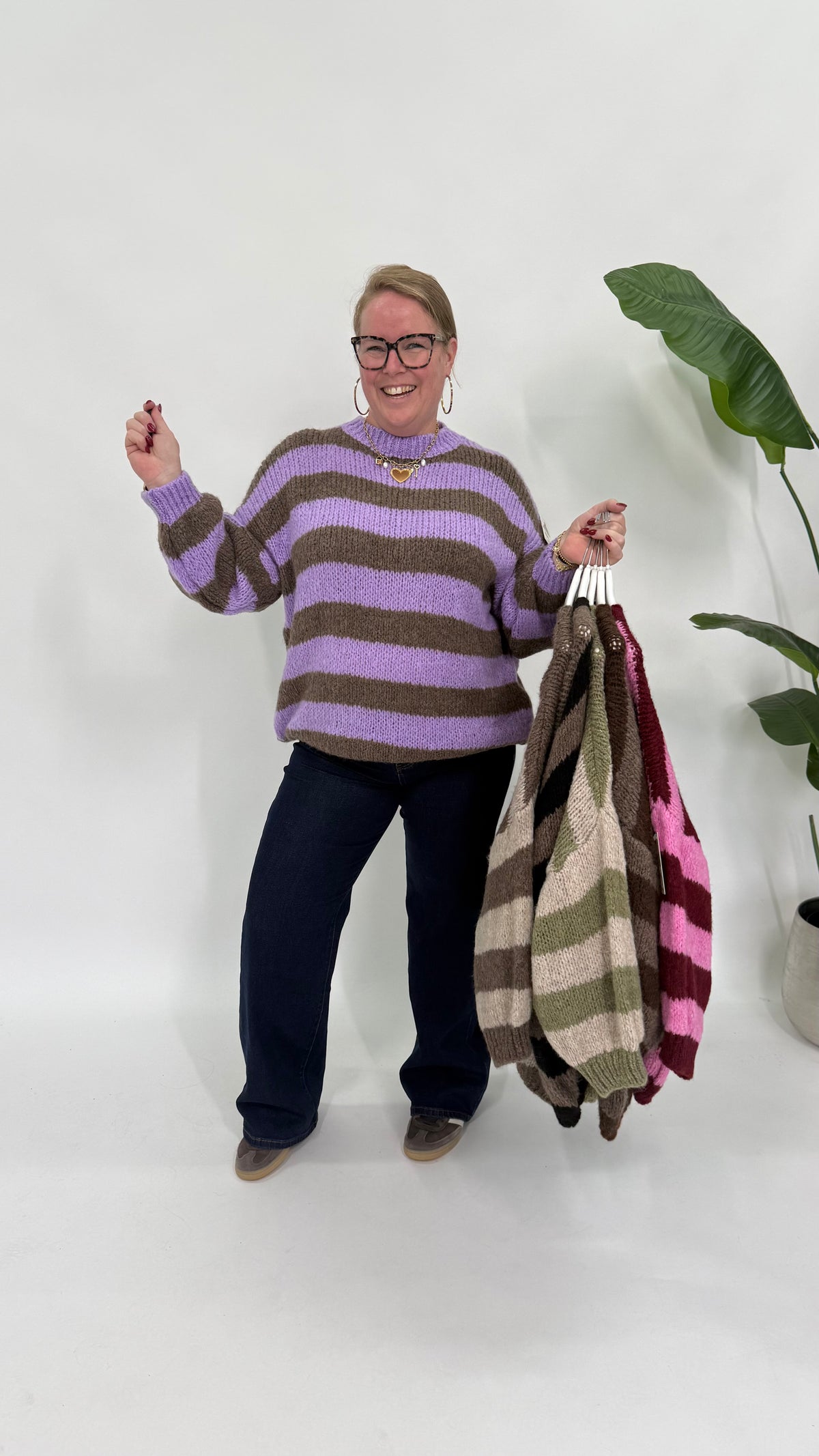 STREEP KNIT LILA/BRUIN