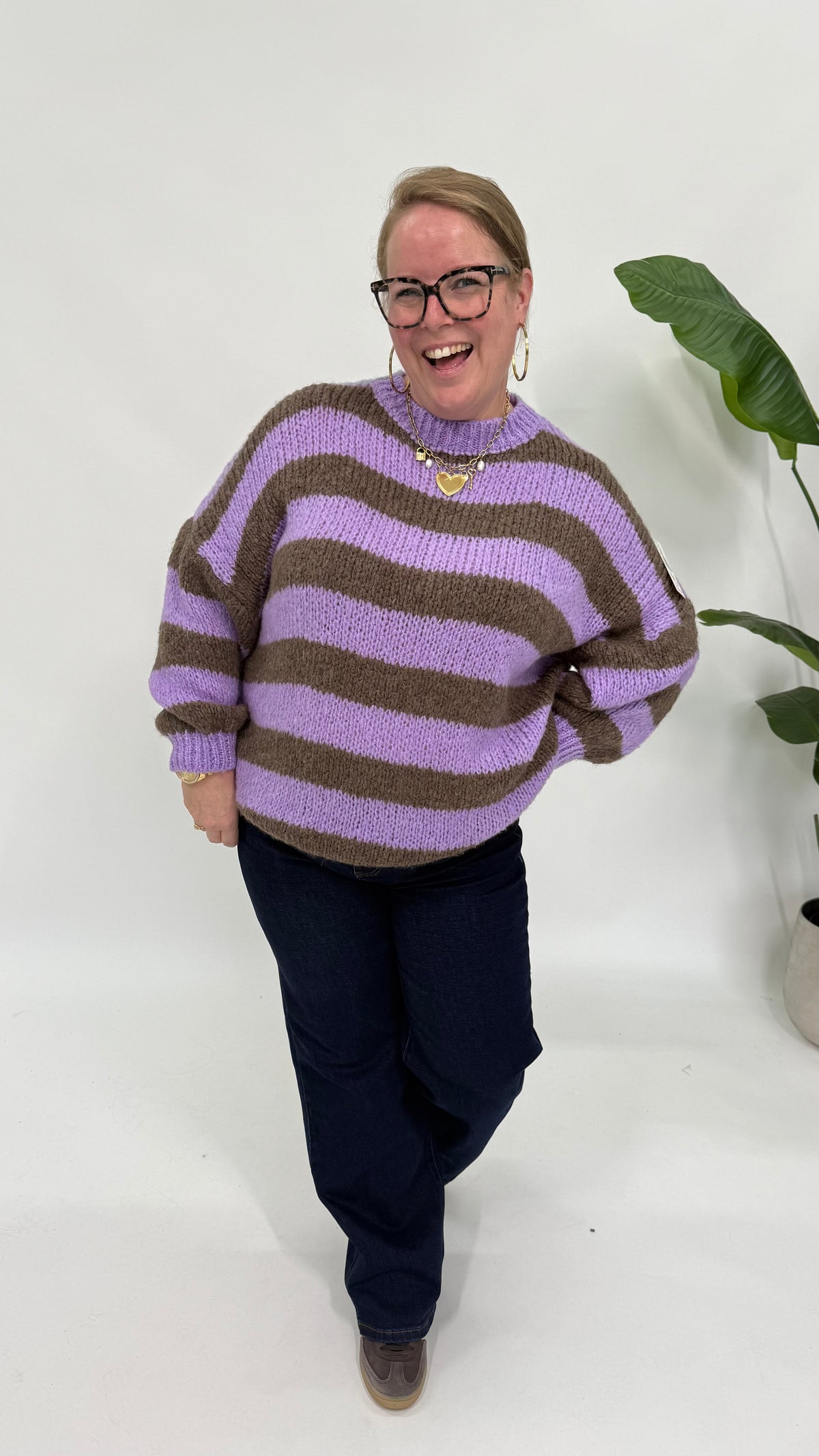 STREEP KNIT LILA/BRUIN