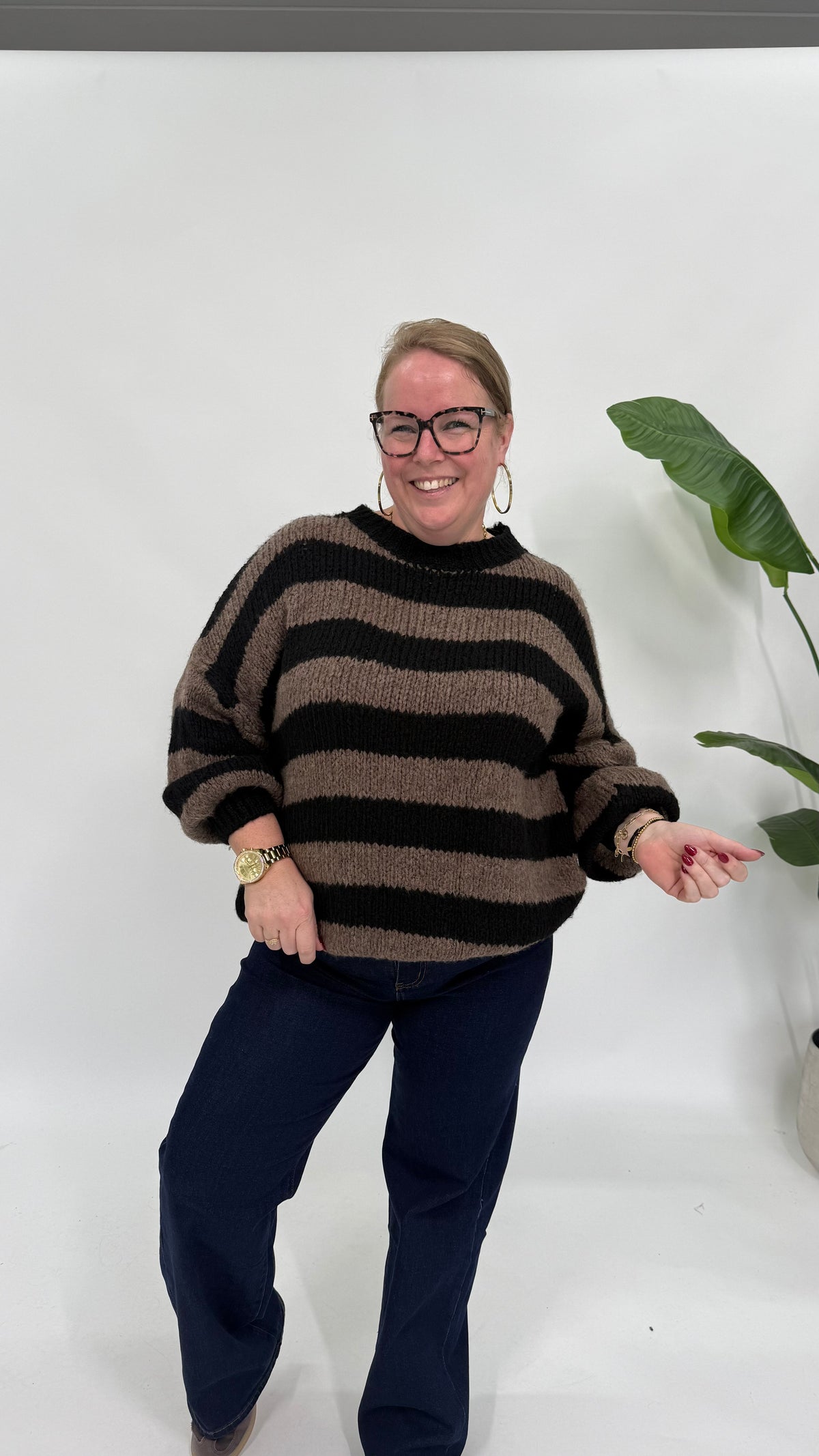 STREEP KNIT ZWART/BRUIN