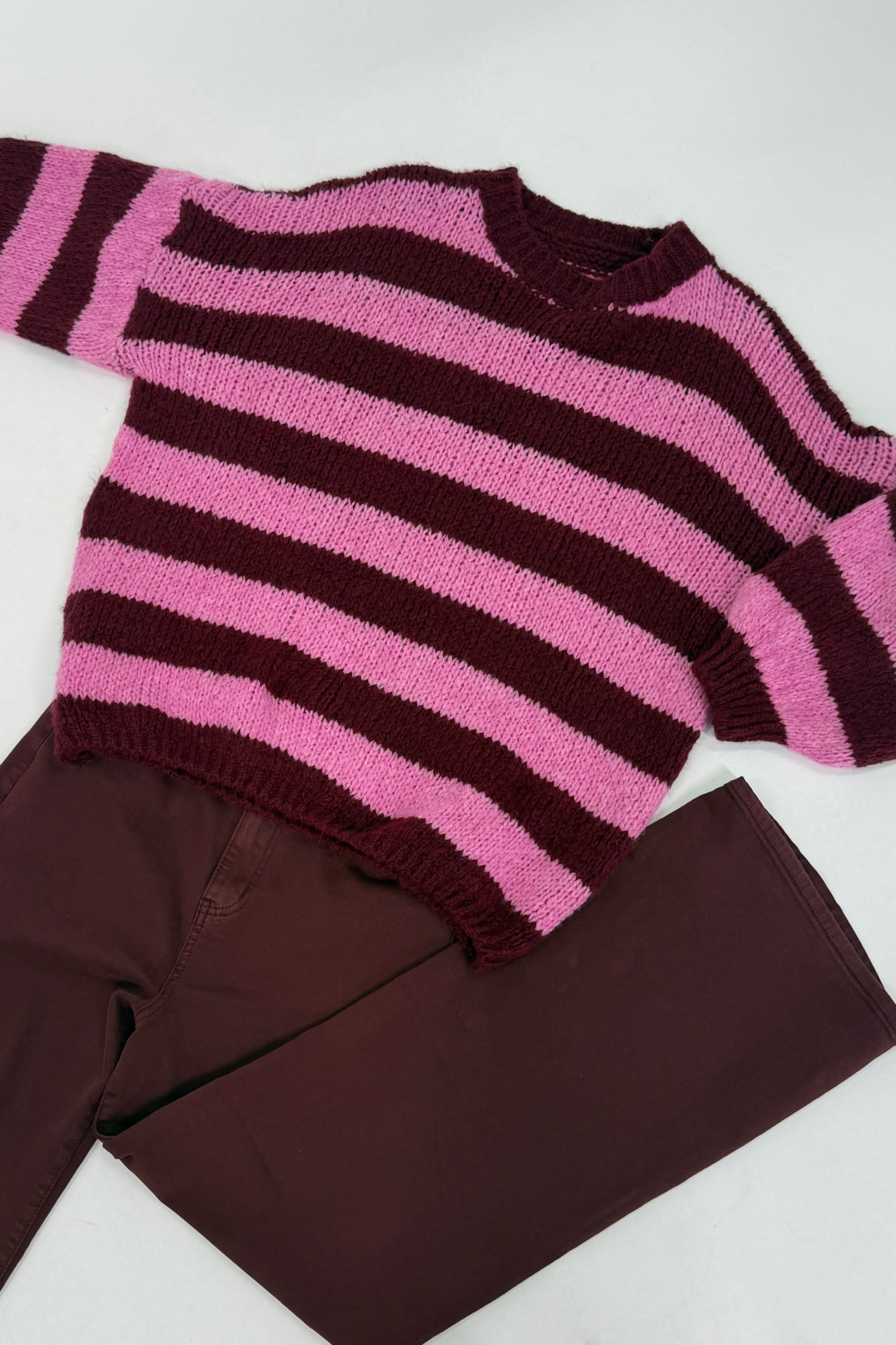 STREEP KNIT BURGUNDY/ROZE