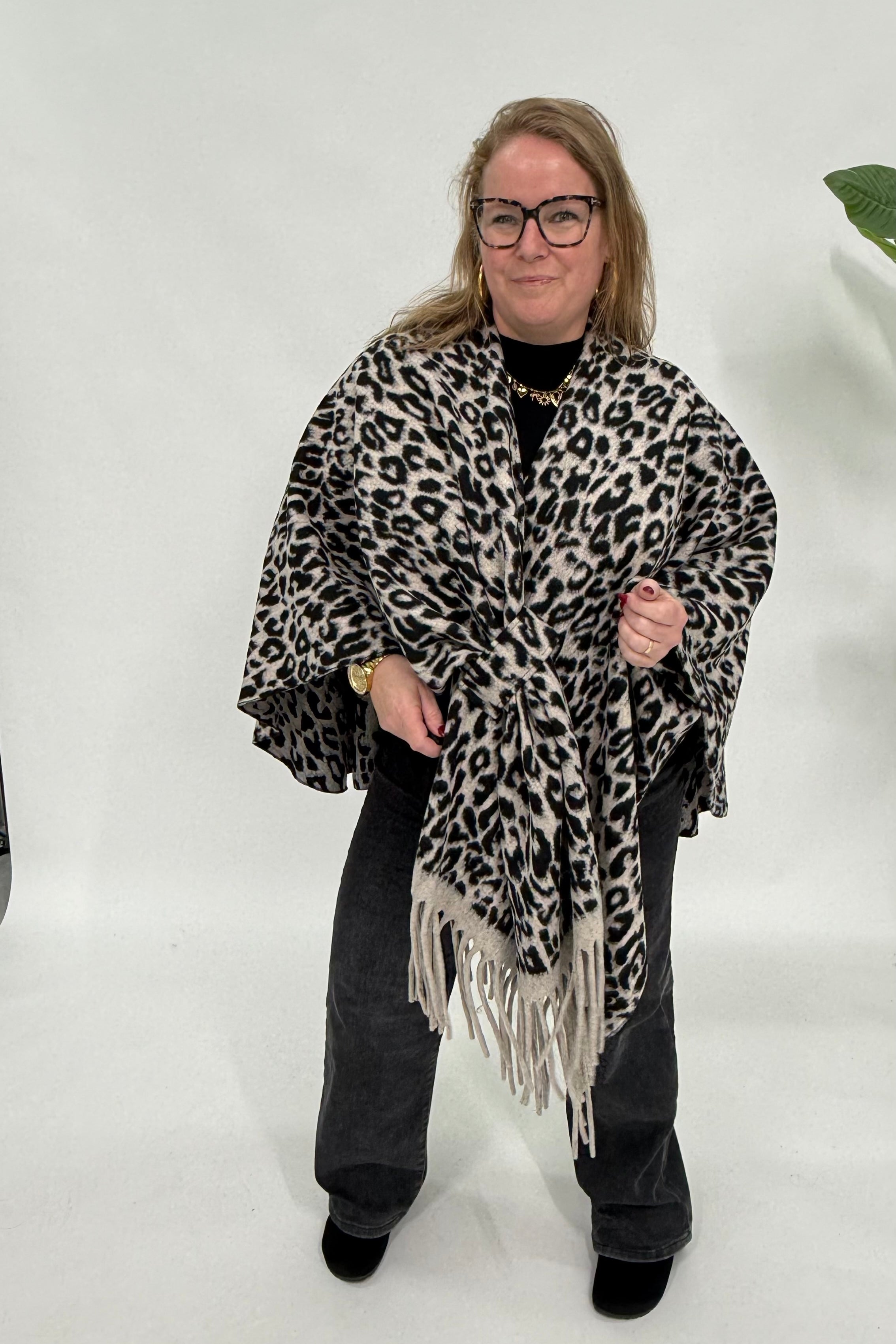 PANTER PONCHO ZWART/BEIGE