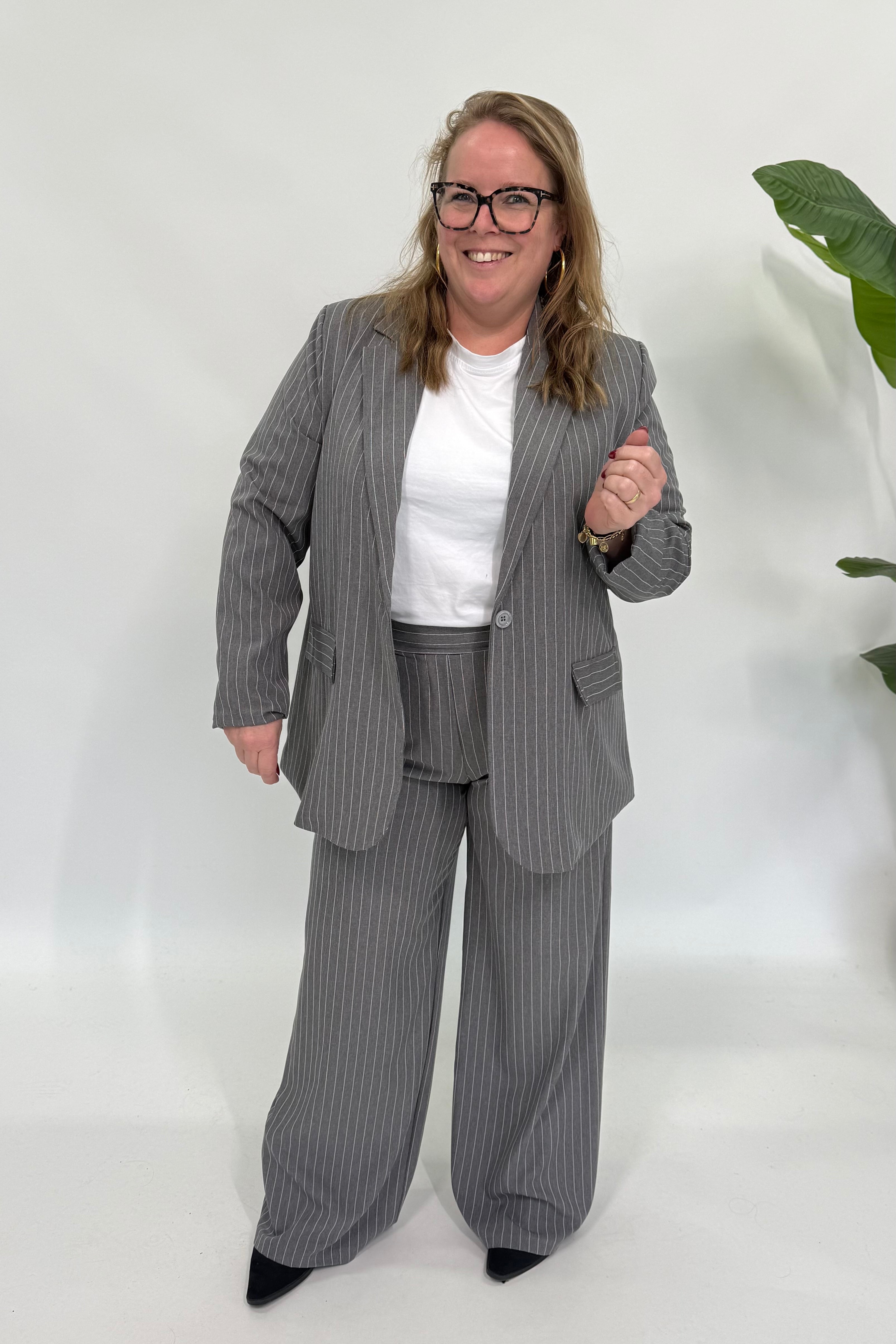 LA KRIJTSTREEP BLAZER GRIJS