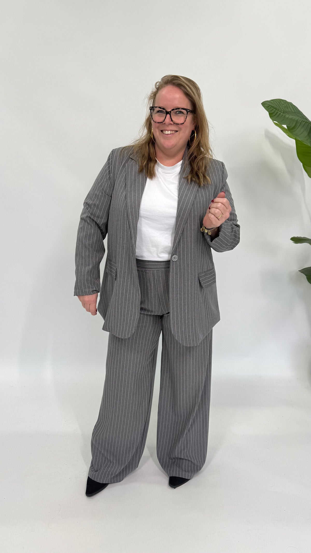 KRIJTSTREEP PANTALON GRIJS