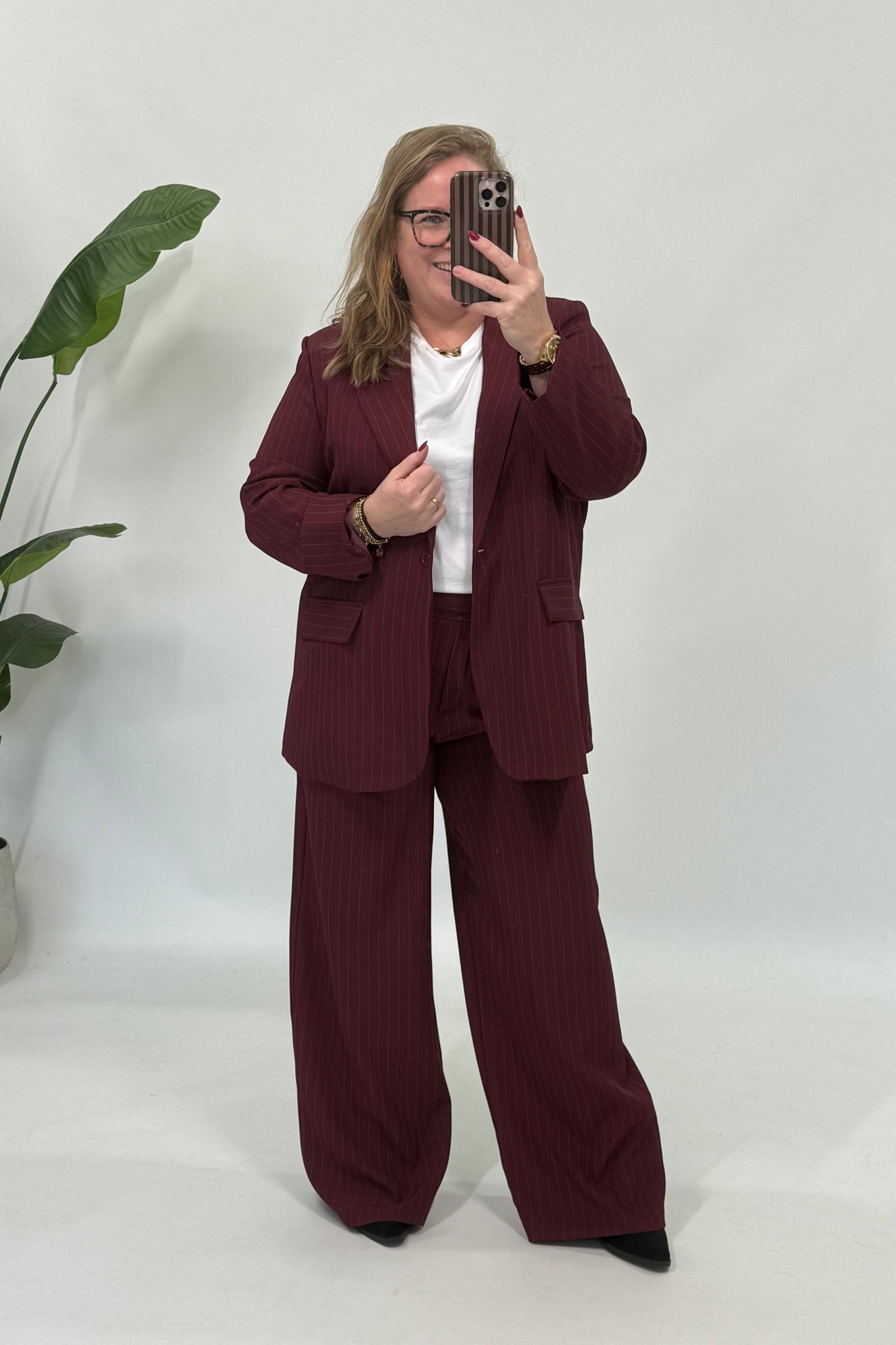 KRIJTSTREEP PANTALON BURGUNDY