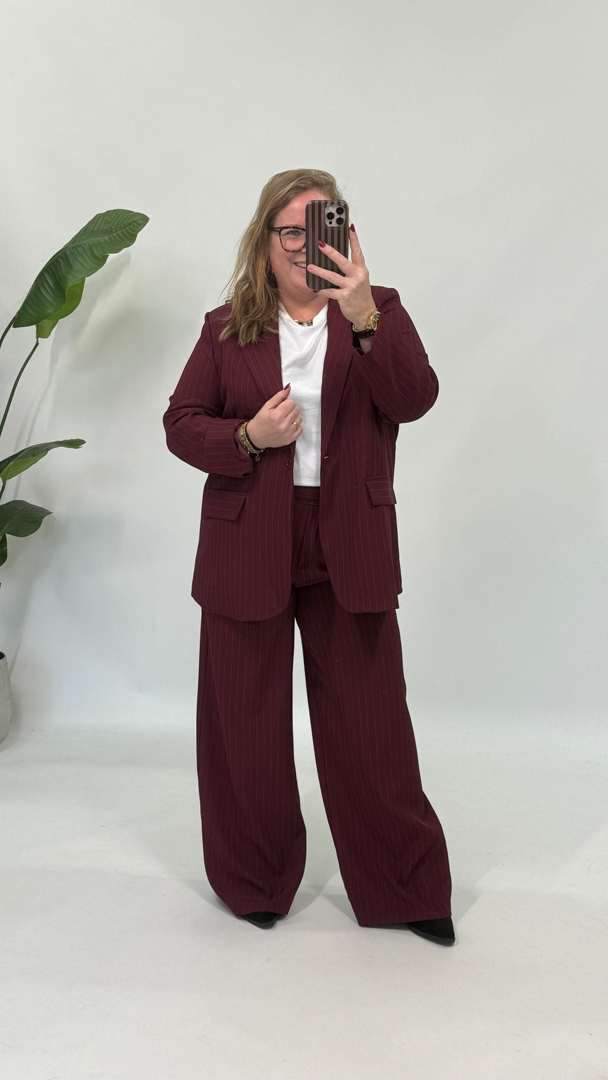 KRIJTSTREEP PANTALON BURGUNDY