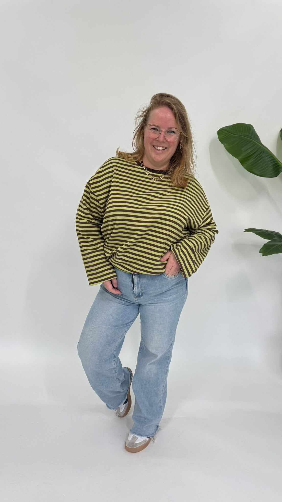STREEP SHIRT LONGSLEEVE LIME/BRUIN