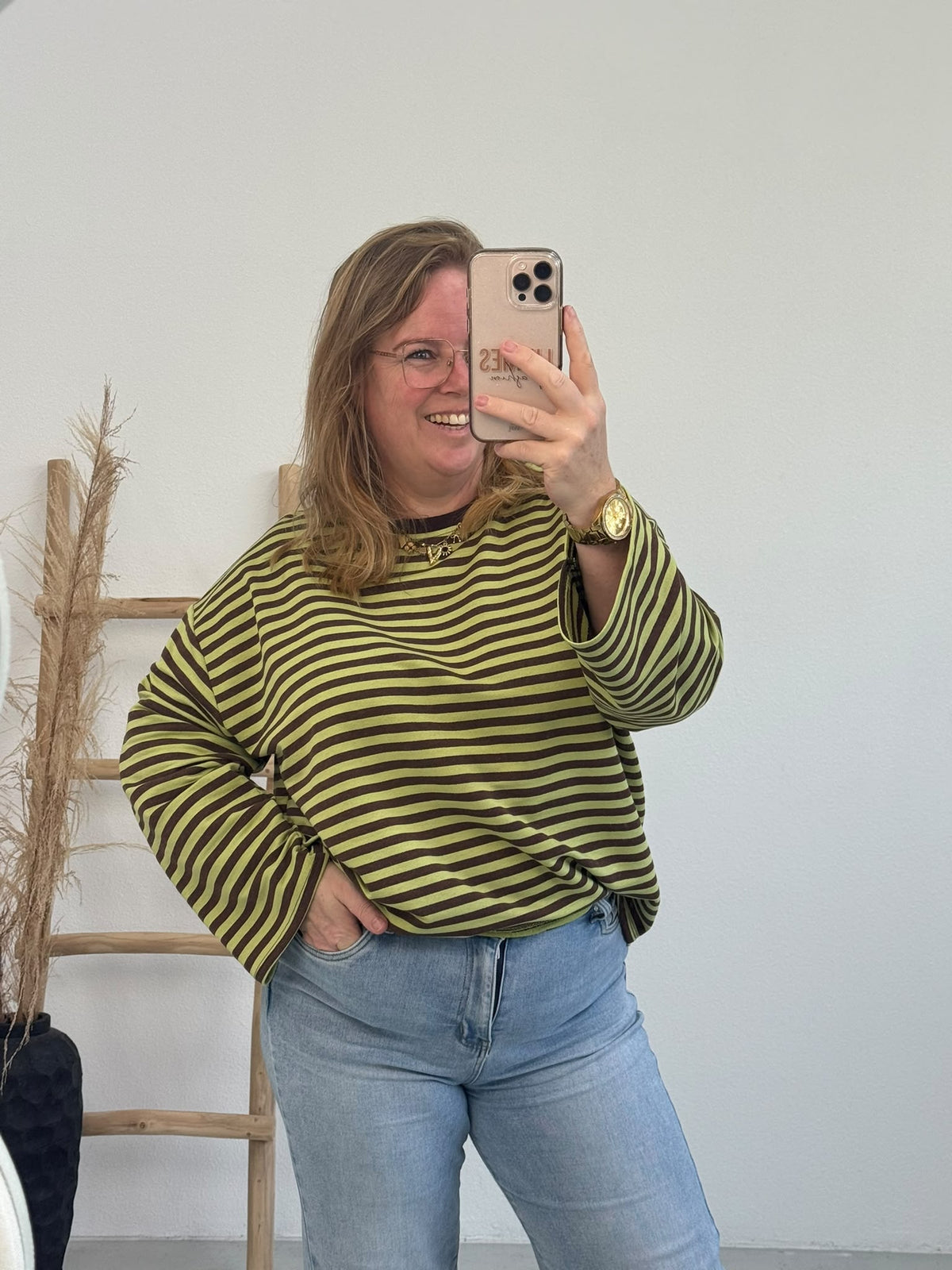 STREEP SHIRT LONGSLEEVE LIME/BRUIN