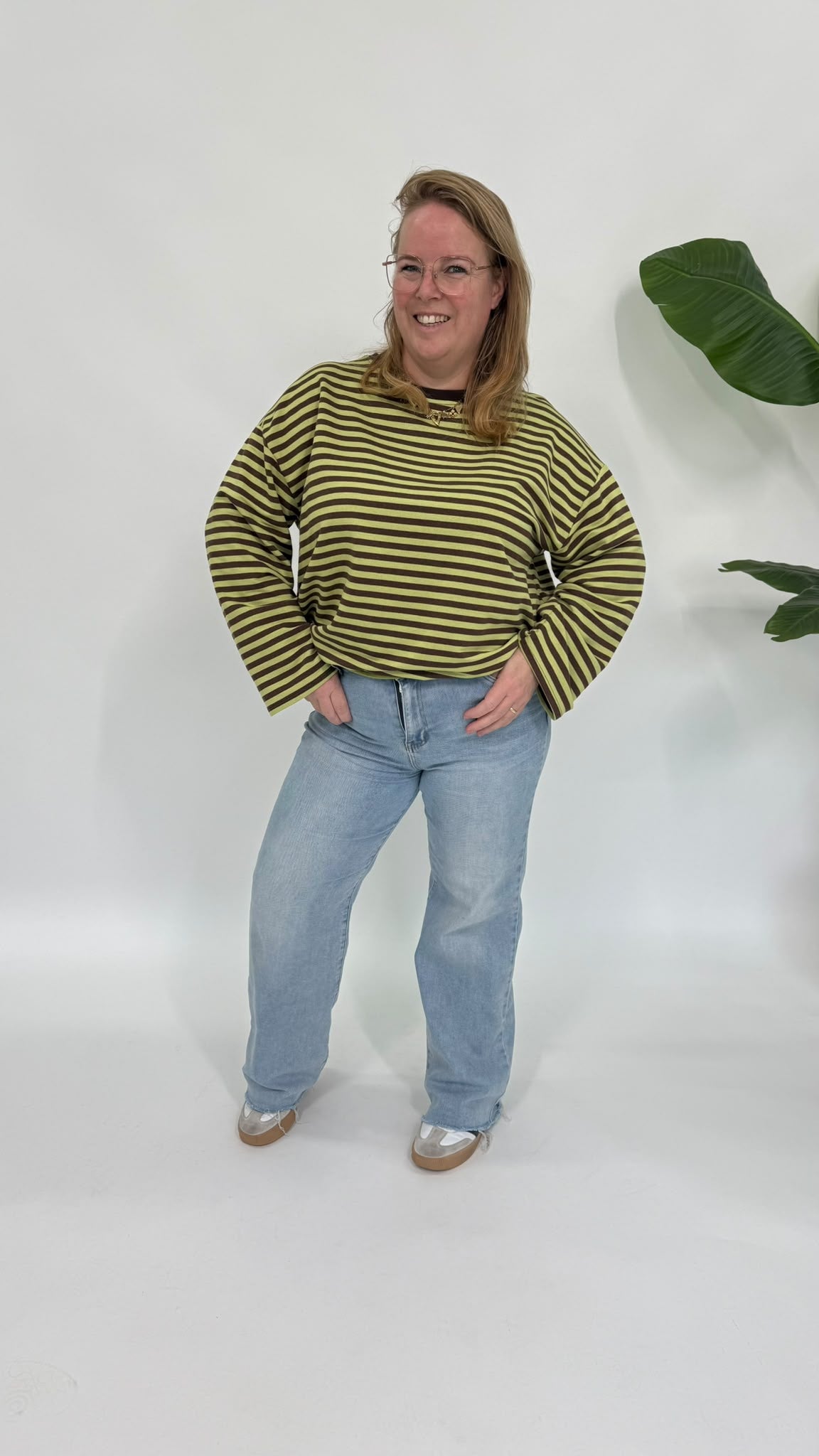 STREEP SHIRT LONGSLEEVE LIME/BRUIN